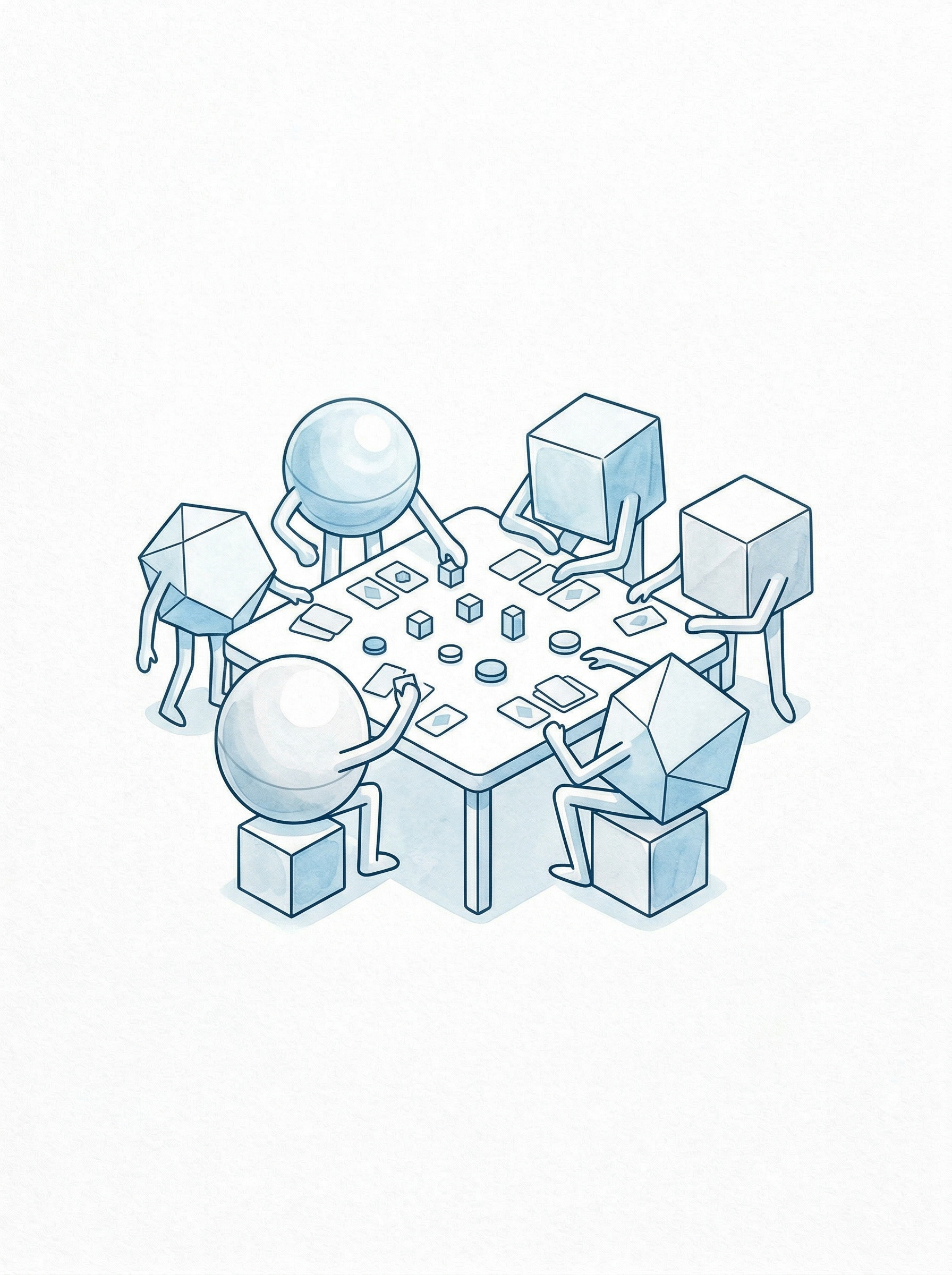 AI角色们围坐一起玩游戏的概念插画