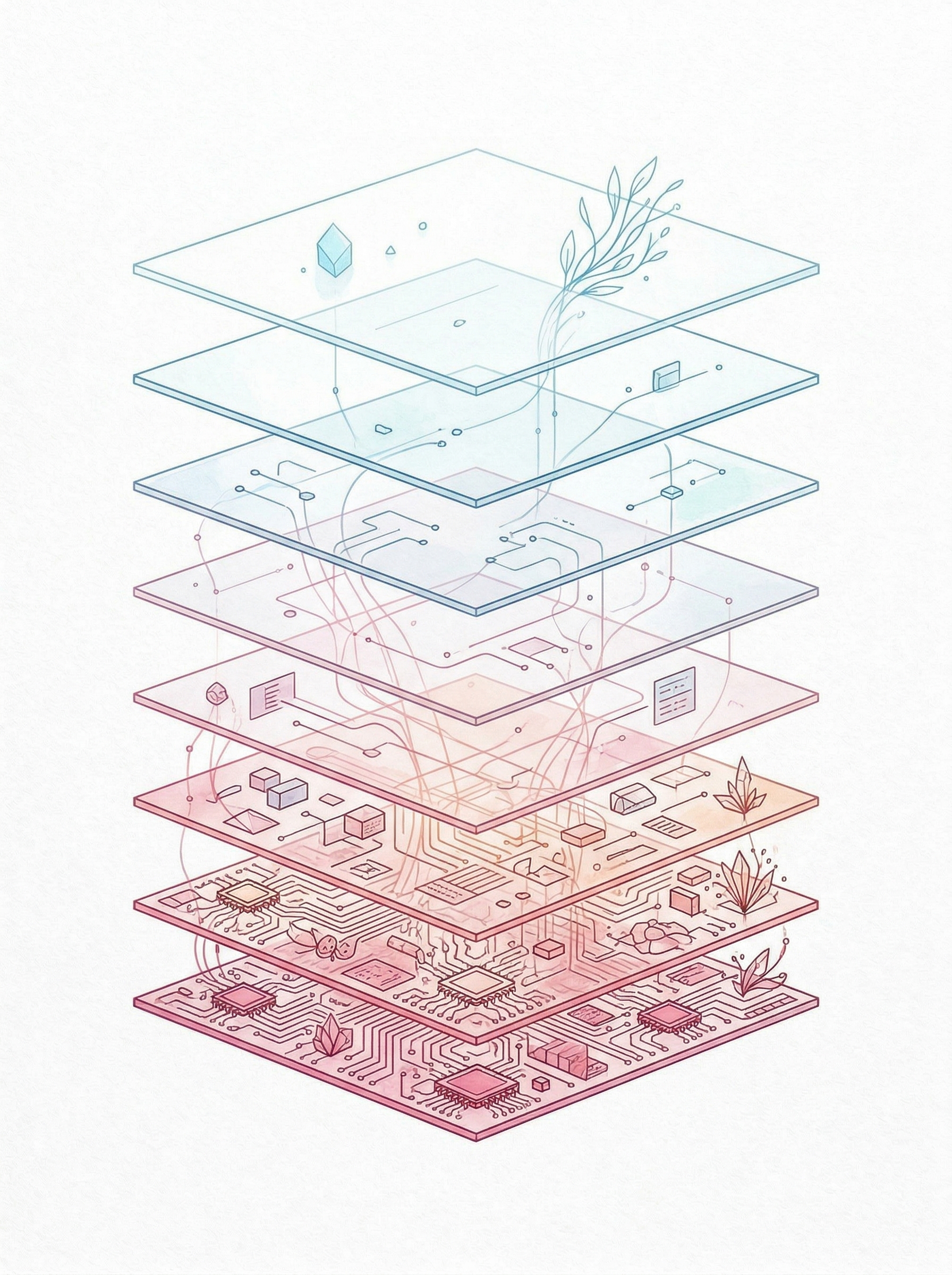 AI记忆架构如人类记忆般分层的概念插画