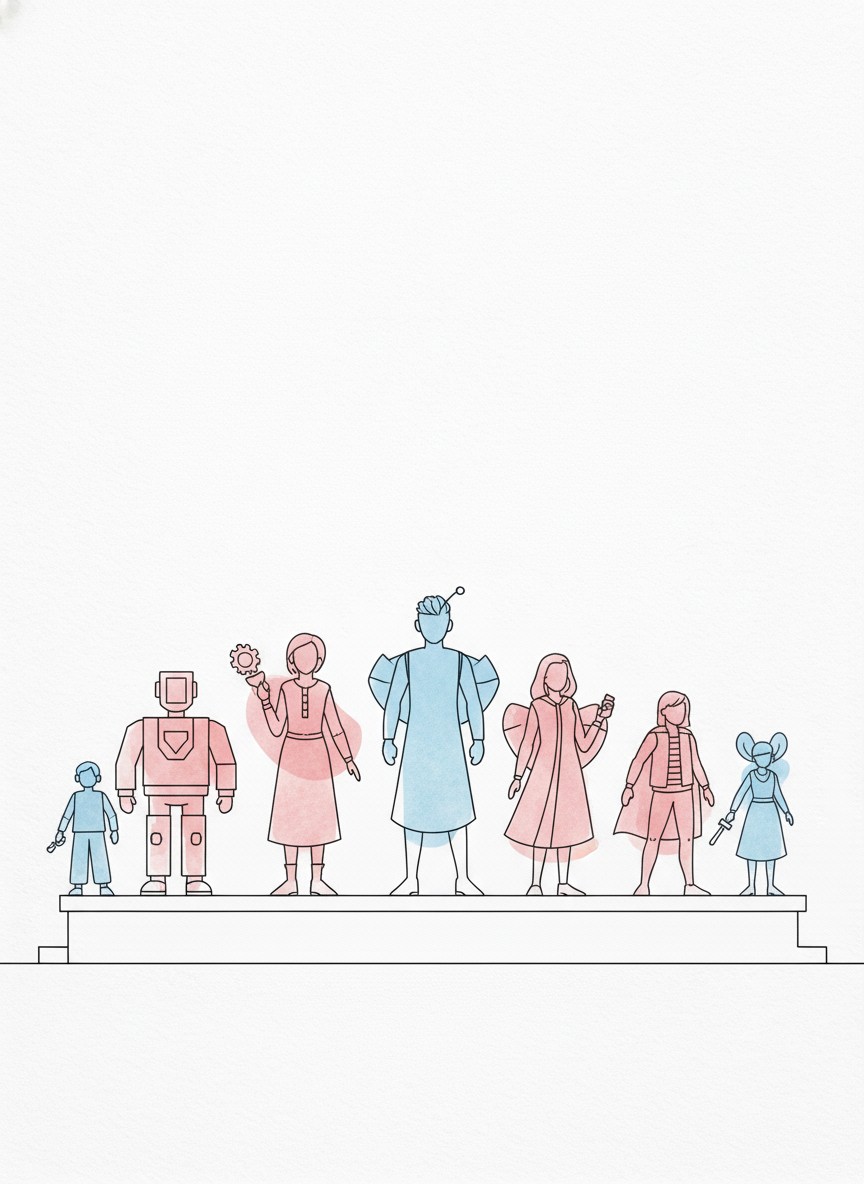 多个 AI 伴侣各有独立身份的概念插画