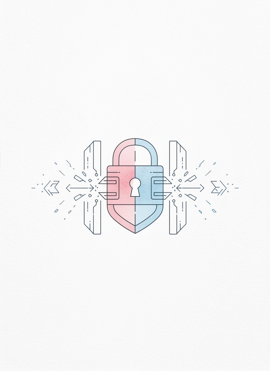 三层防注入安全防线保护 AI 核心的概念插画