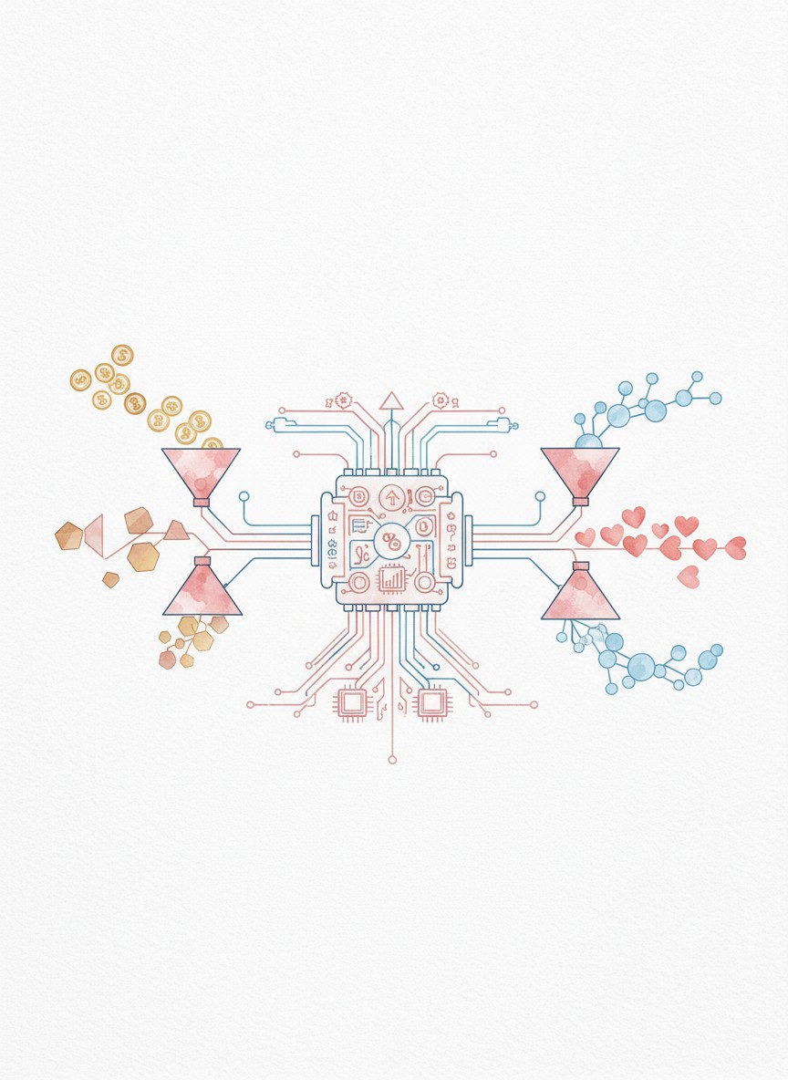 AI 陪伴经济模型的商业概念插画