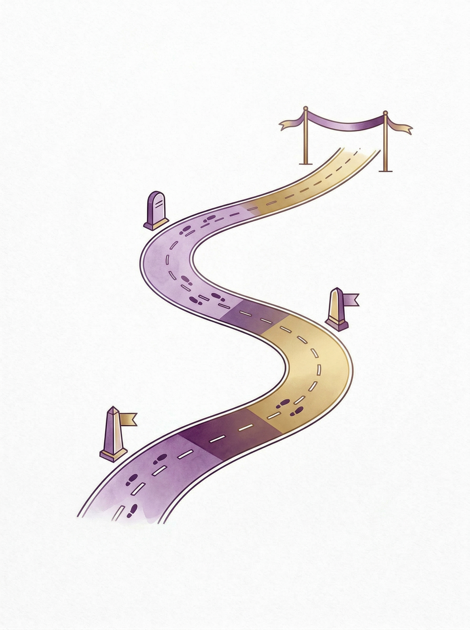 盘盘猫冲过三个里程碑旗帜的马拉松赛道