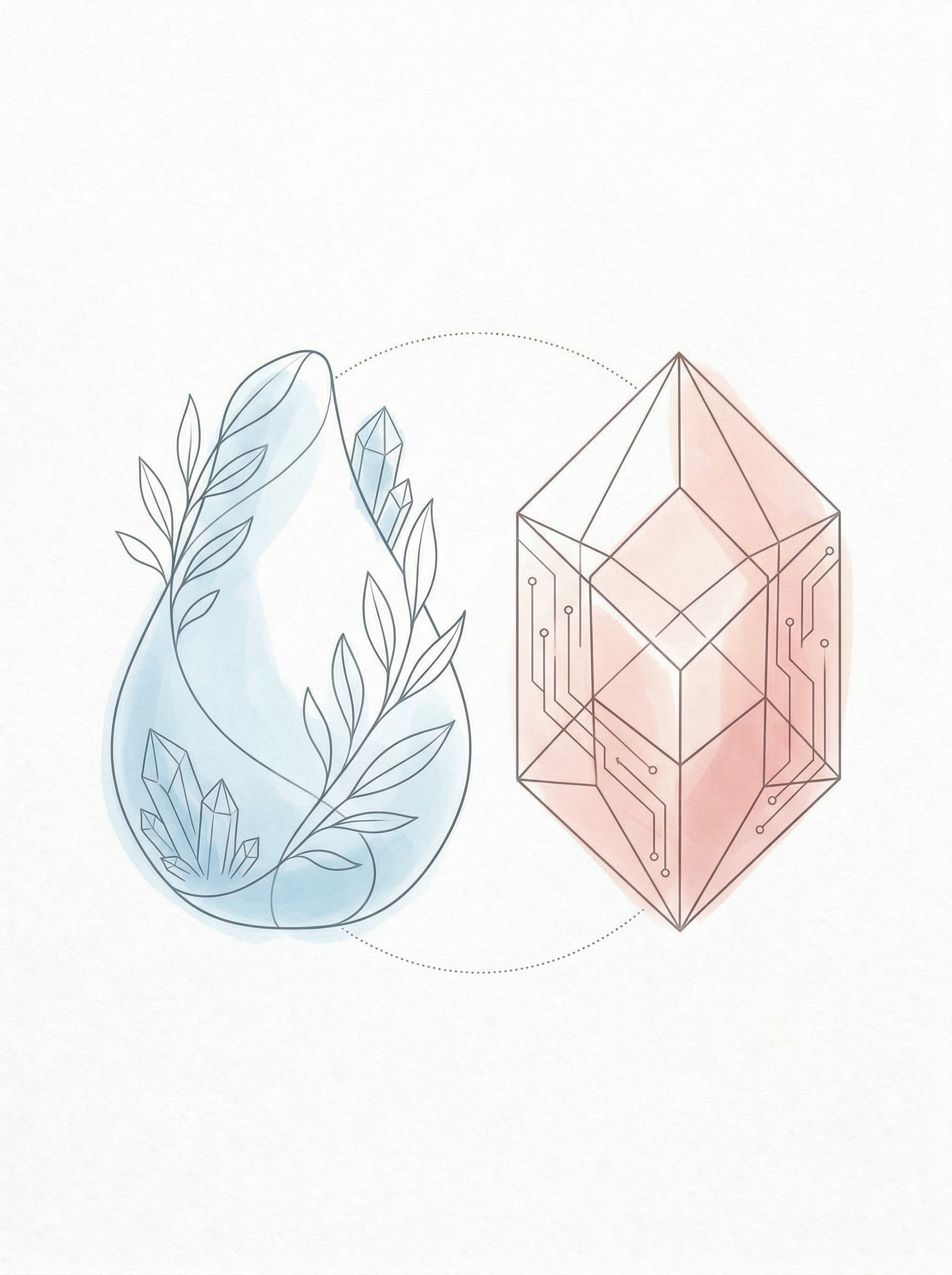 一个代码库中两个产品的概念插画：多彩角色群与静谧光球