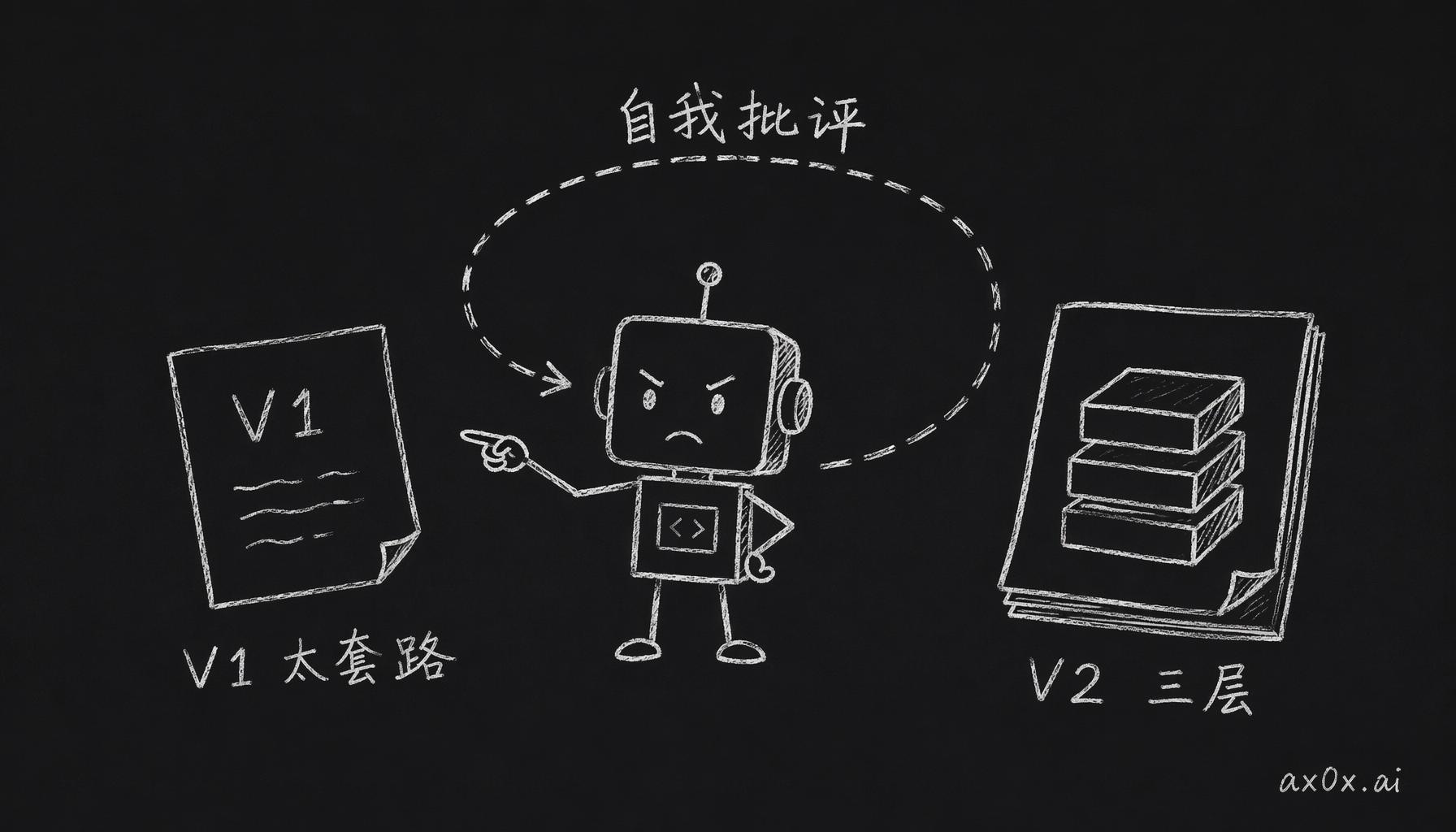Claude Code 批评自己的 V1 初稿，回炉迭代出三层叙事的 V2。