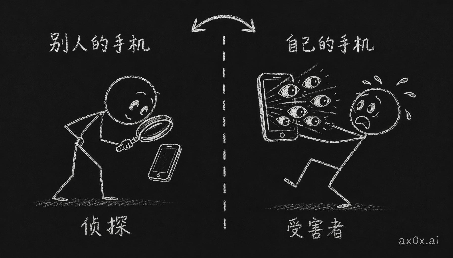 翻别人的手机你是侦探，翻自己的手机你就是受害者——同样的操作，情绪完全反转。