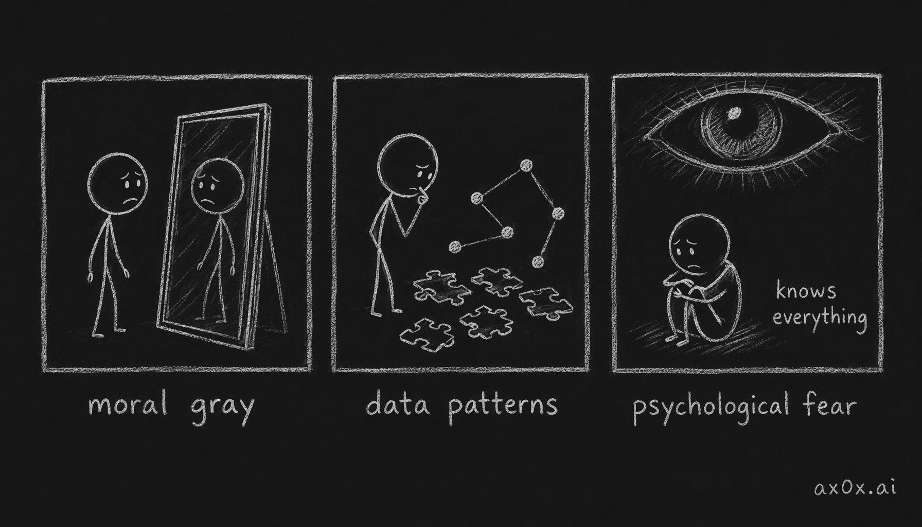 Three games, three fears: moral gray areas, patterns in data, and the psychological fear that someone knows everything about you.