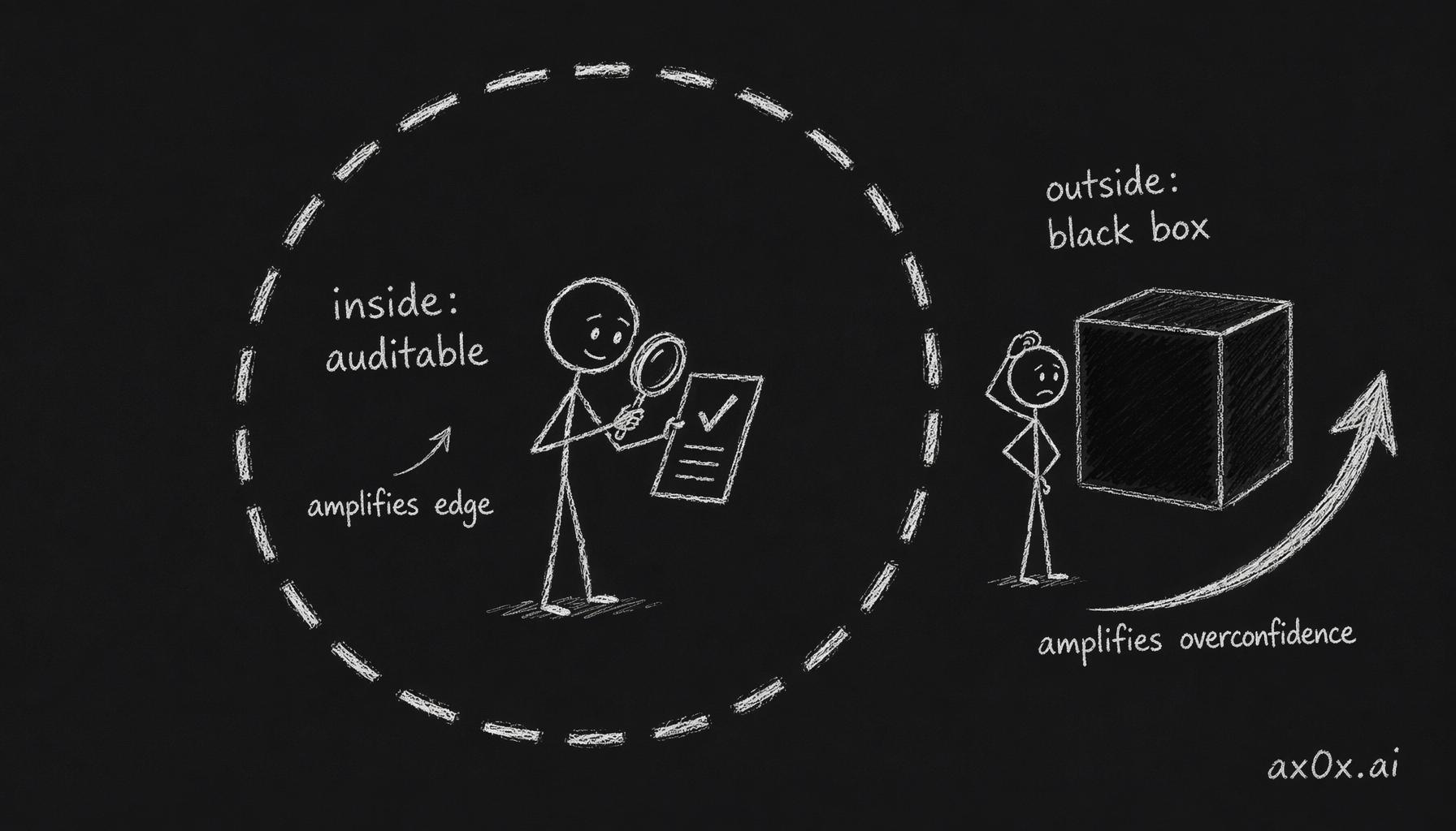 Inside your circle the agent's output is auditable and amplifies your edge; outside it is a black box that amplifies overconfidence — so where the boundary sits matters more than how big the circle is