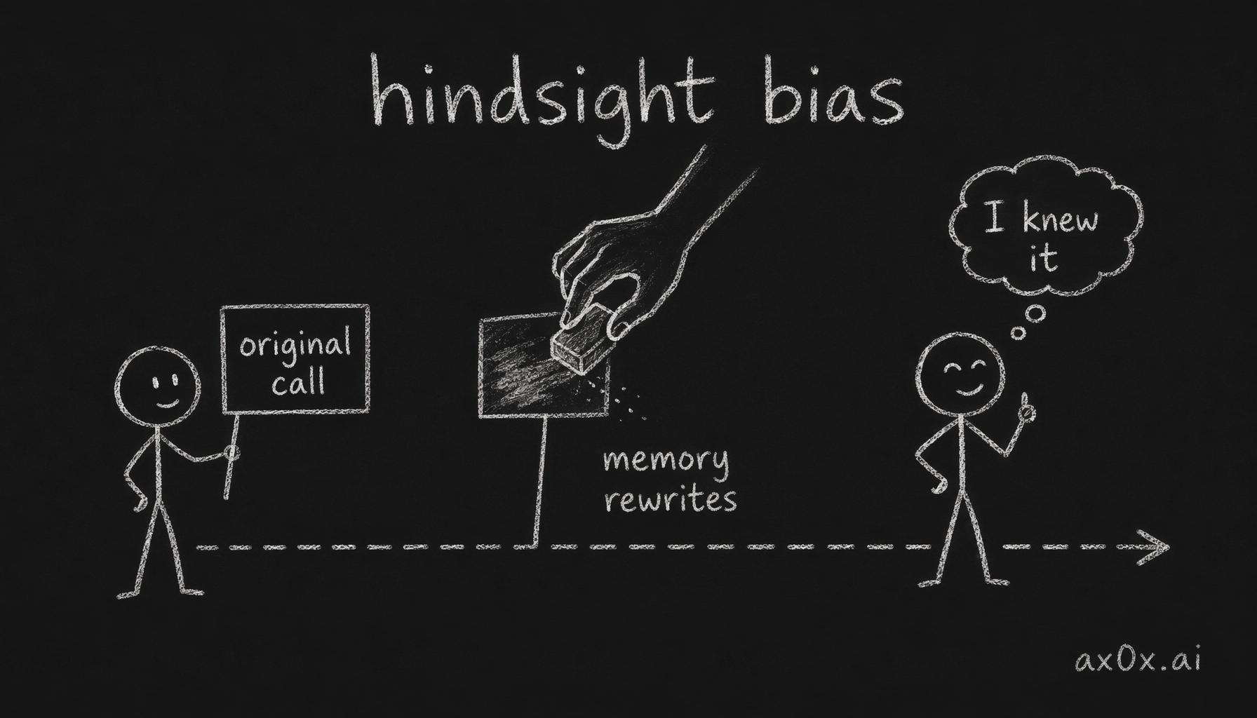 Memory quietly rewrites your original call into hindsight, feeding the illusion you knew it all along