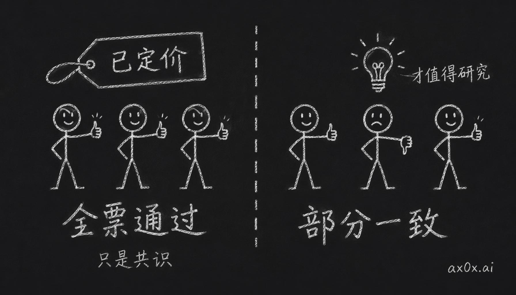 三个 agent 全票看多，多半只是在复述已被价格消化的共识；真正值得花时间的是它们意见分歧的地方。