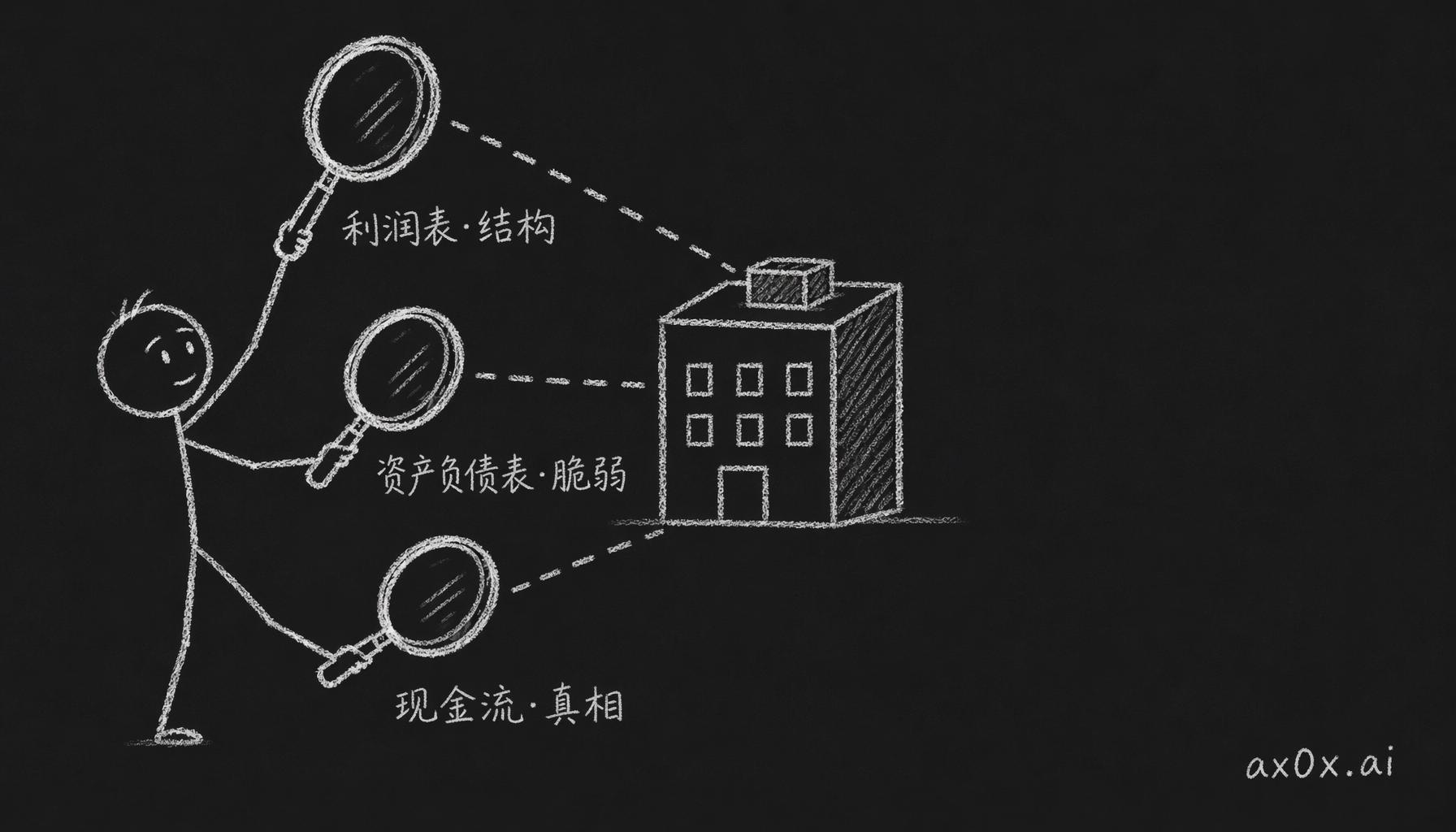 用三面镜子看同一家公司：利润表看商业结构、资产负债表看脆弱性、现金流看真相。