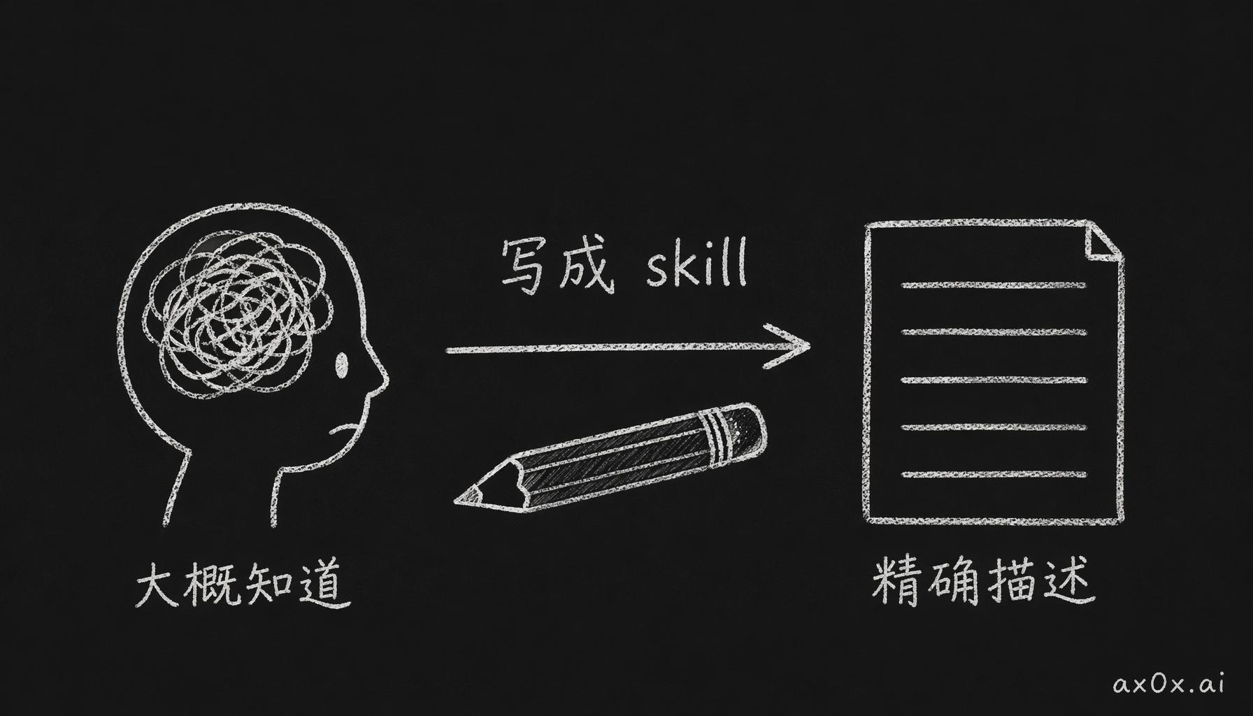 写 skill 的真正价值：逼你把脑子里「大概知道要什么」的模糊状态，写成一份能精确描述要什么的具体文件。