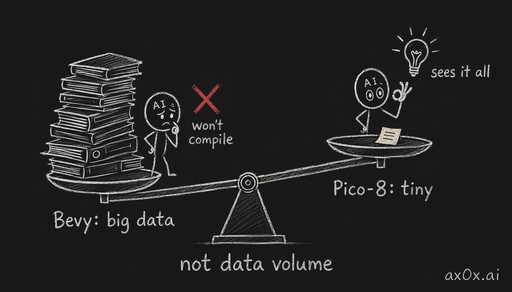 Bevy has lots of data but won't compile, tiny Pico-8 lets AI see it all: the real variable isn't data volume