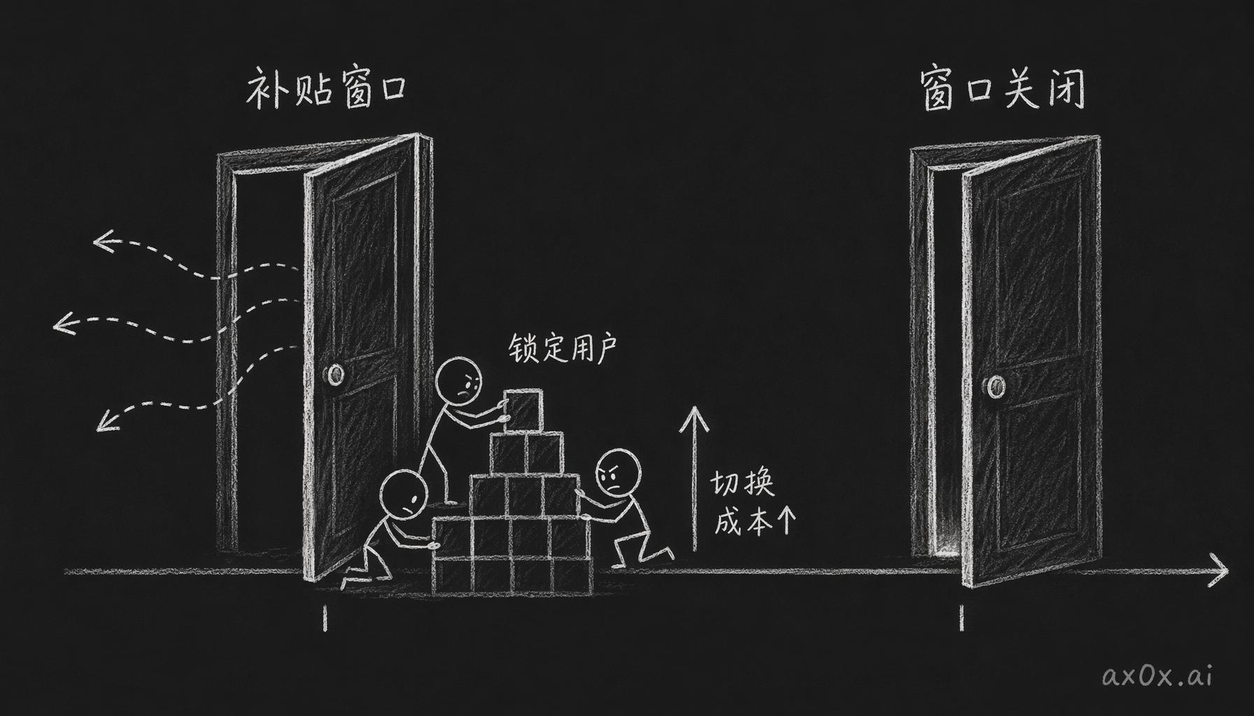 补贴期用低价养住开发者、绑定工作流，切换成本越来越高，窗口迟早关闭涨价。