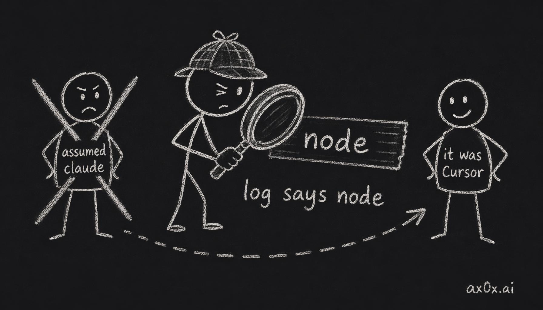 The first suspect was Claude Code, but the watchdog logged the process name as node not claude — pinning the real culprit on Cursor