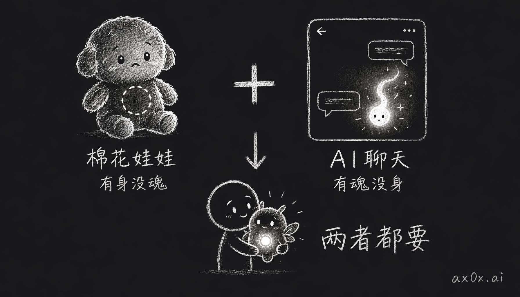 棉花娃娃有身体没灵魂，AI聊天有灵魂没身体，人们真正想要的是两者都有