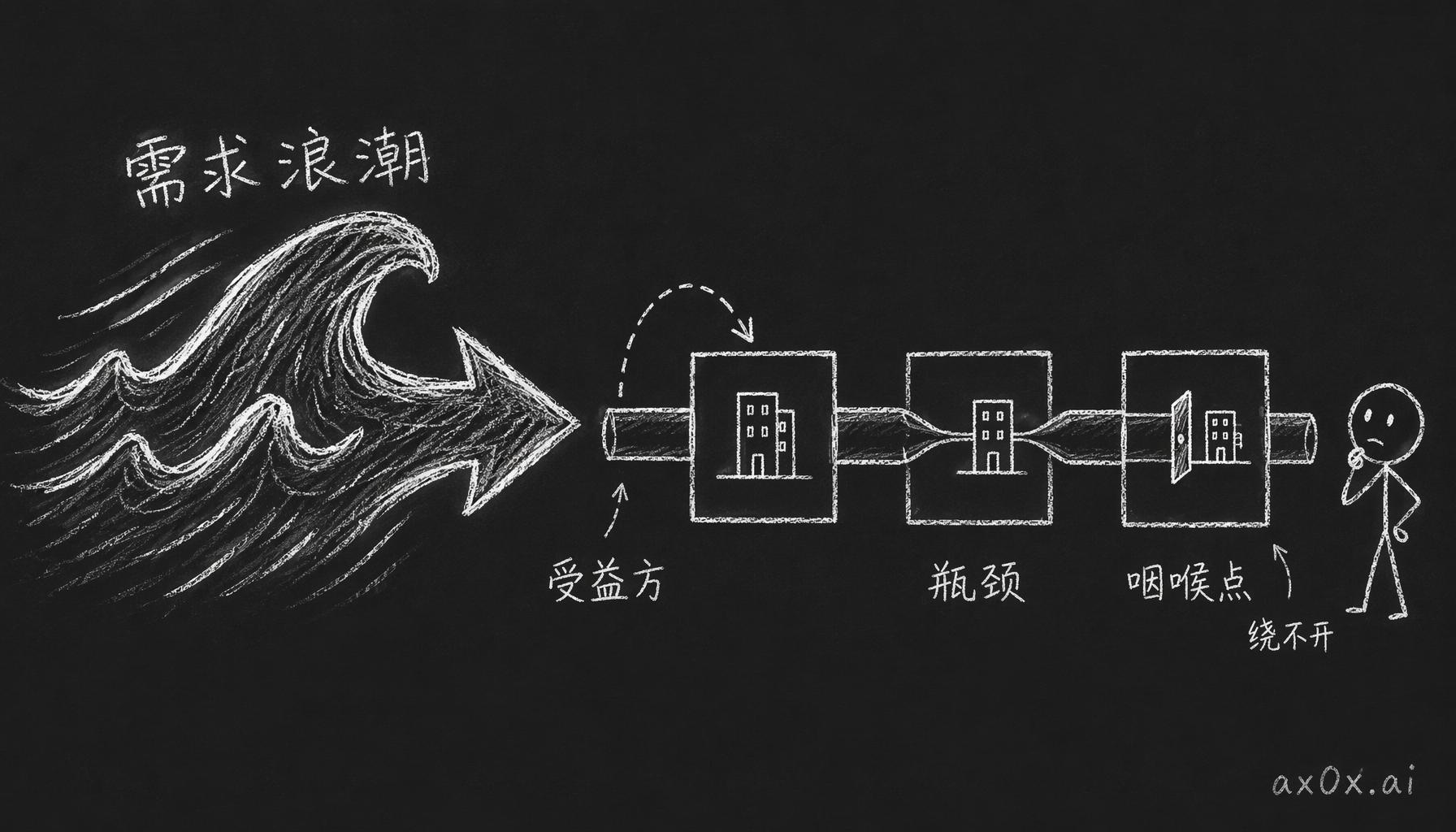 一波需求浪潮砸向供应链，把候选公司分成受益方、瓶颈、咽喉点三类——系统能绕开的只是搭便车，绕不开的那一环才是真机会。