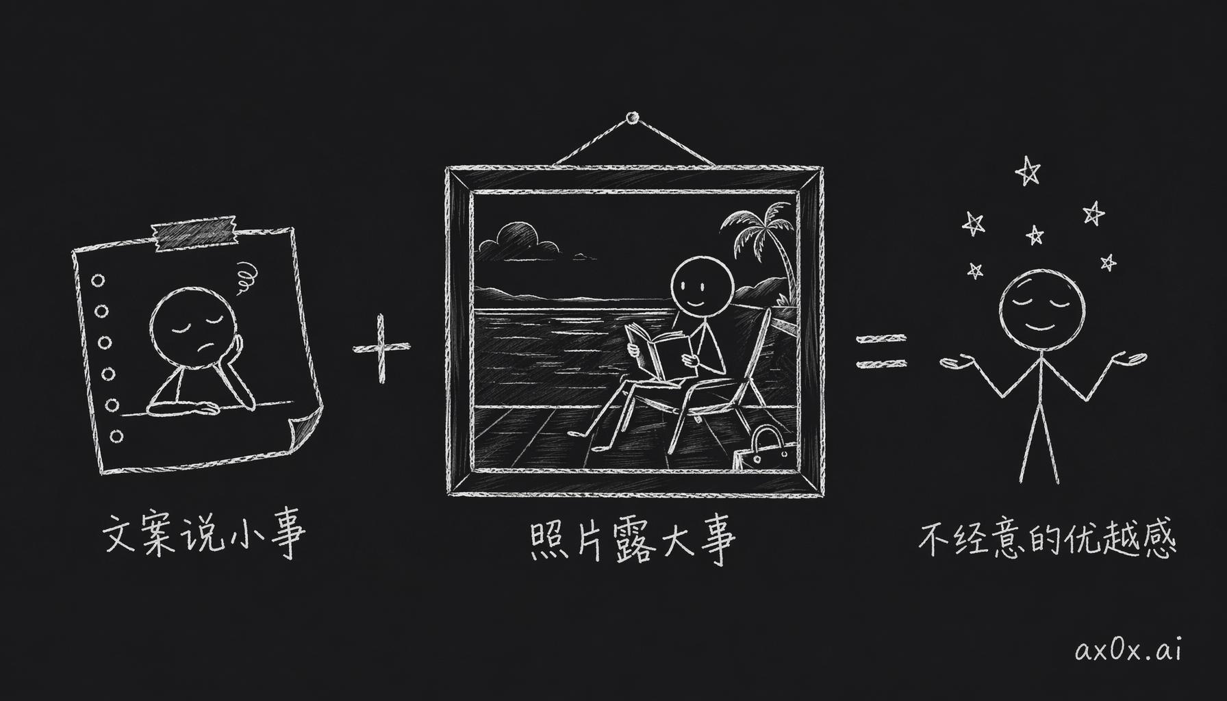 凡尔赛公式：文案说小事 + 照片露大事 = 不经意的优越感