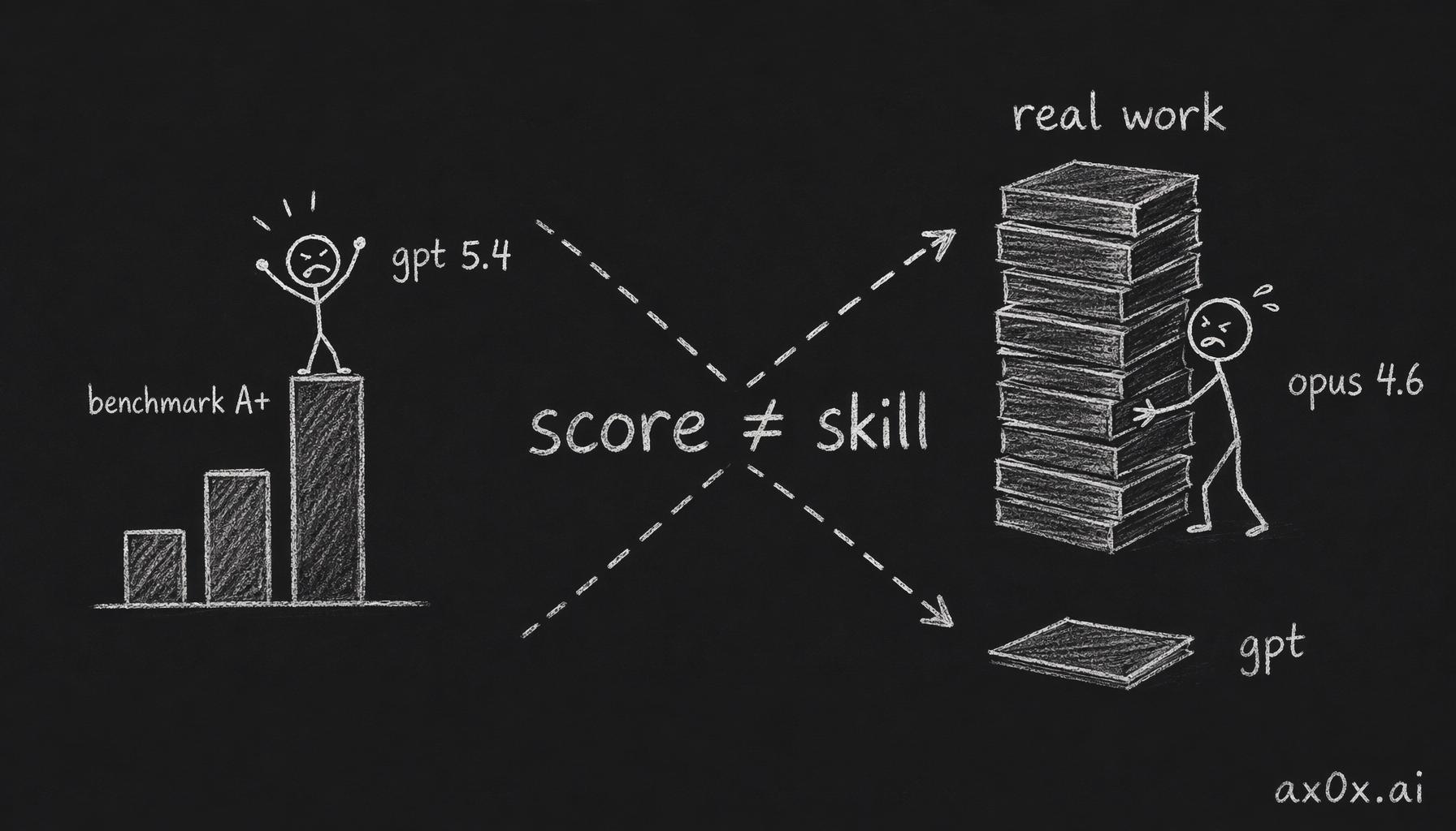 Leaderboard scores and real-world usefulness are diverging — the paper winner gpt 5.4 was weaker on the real task