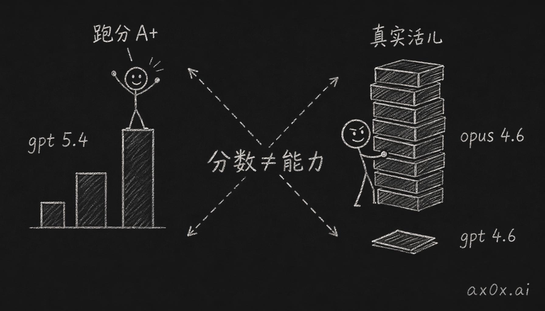跑分榜和真实干活能力正在分叉——纸面冠军 gpt 5.4 反而在真实任务里更弱