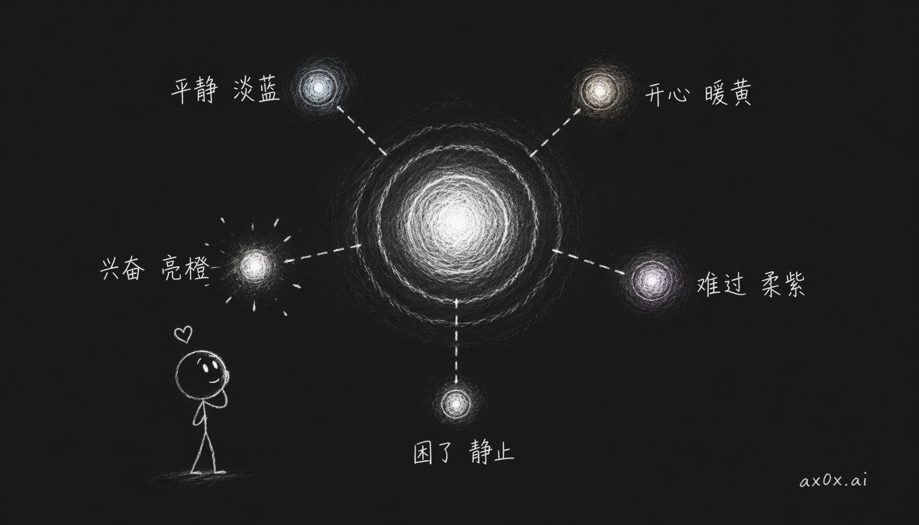 一颗抽象光球把内在情绪直接映射成颜色和动态，让伴侣的感受可见、绕开人类头像的恐怖谷