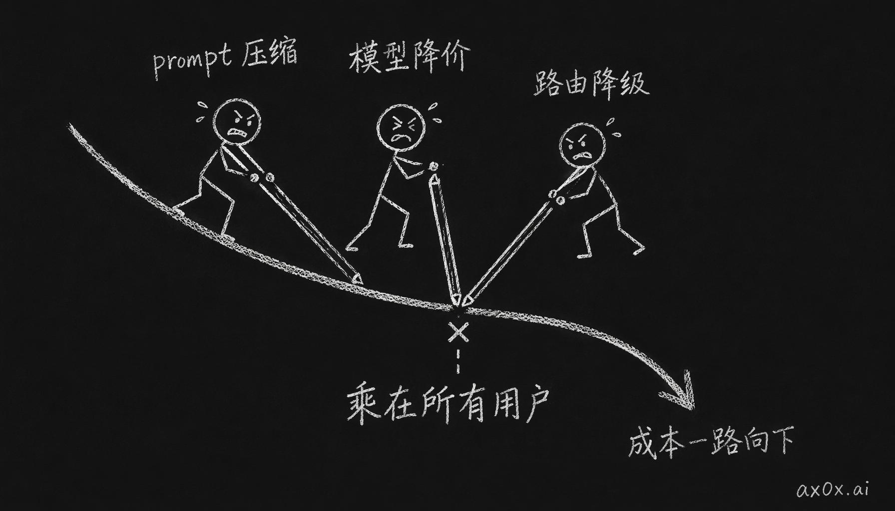 三股力量同时把每条消息的成本往下压，而且每一次优化都乘在所有用户身上，所以这个账只会越算越好
