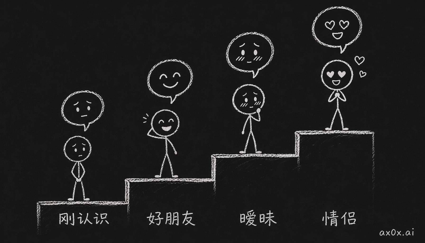 主动消息的语气跟着四个关系阶段逐级升温，同一时间不同阶段收到完全不同的话