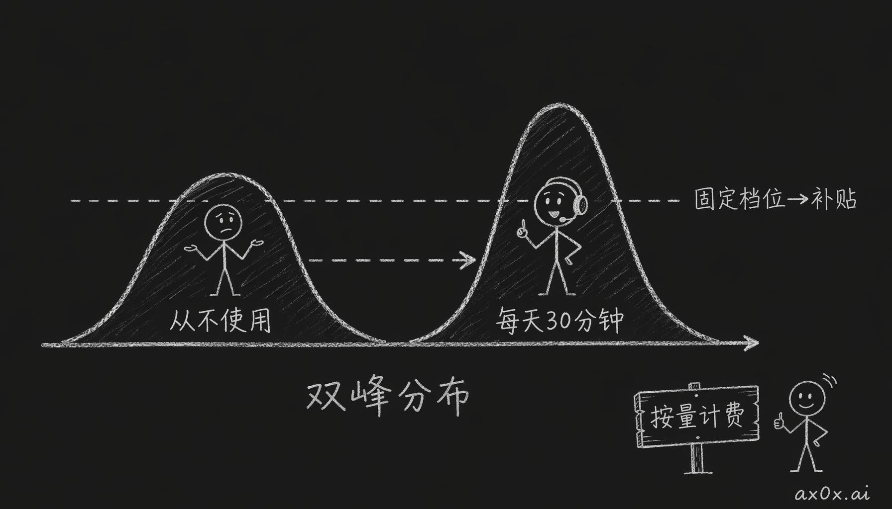 语音使用是双峰分布——有人每天聊 30 分钟、有人从不用；固定档位会让轻度用户补贴重度用户，所以实时语音改走按量计费。