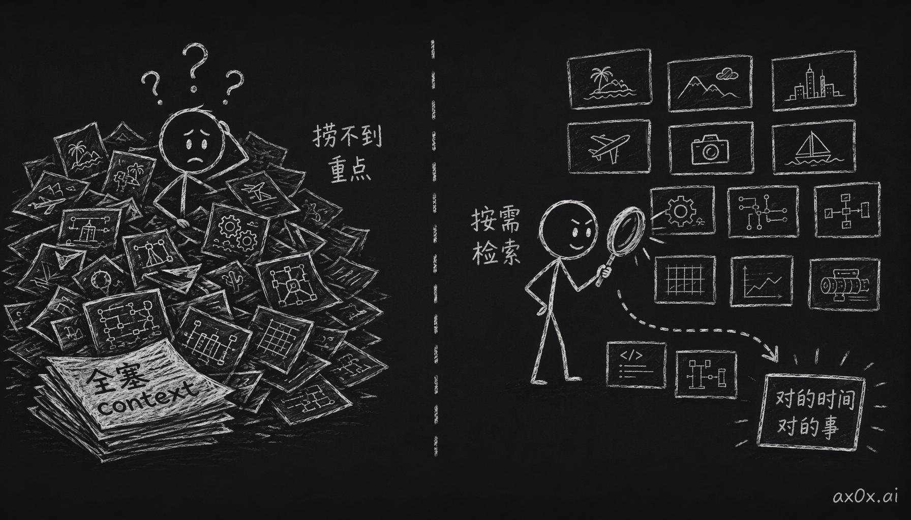 对比把记忆全塞进 context 却捞不到重点，与按需检索、在对的时间想起对的事的记忆机制