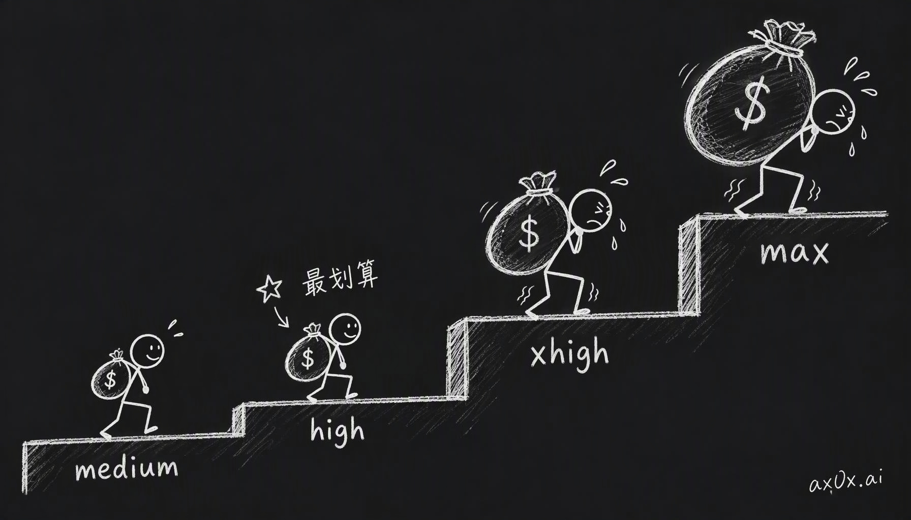 effort 阶梯：medium 到 high 这一步最划算，再往上成本翻倍