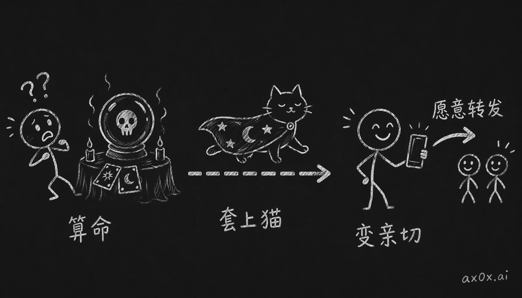 品牌是个产品决策——给「吓人/骗人」的算命套上一只猫，它就变亲切，用户才愿意转发