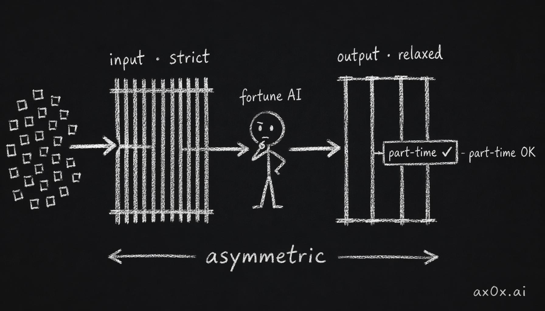 The dual content filter is asymmetric: the input side is aggressive and blocks everything, the output side is relaxed and drops the ads category because the fortune AI legitimately generates words like part-time and recruitment