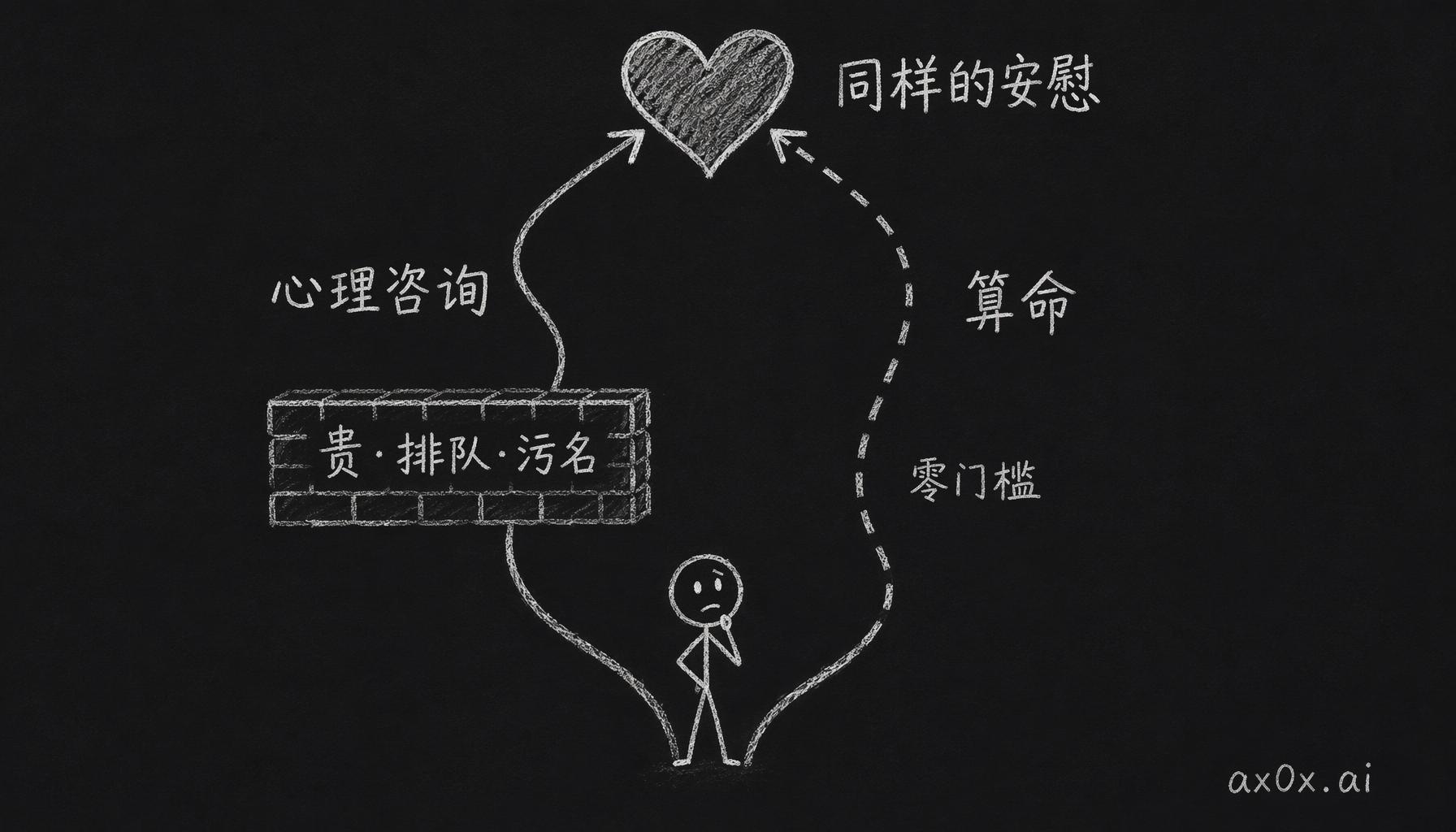 心理咨询被贵、排队、污名挡住，算命零门槛畅通，两条路通向同一种情感安慰