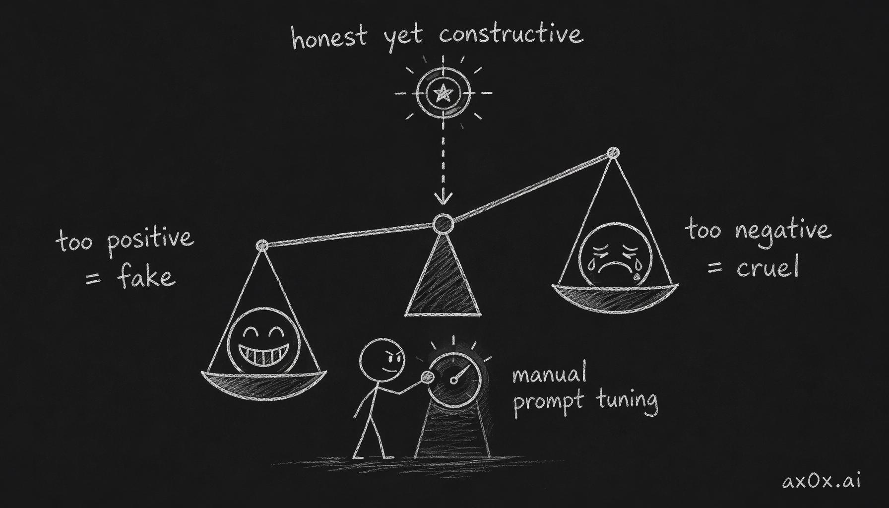 The tone balance for fortune readings: too positive feels fake, too negative feels cruel, manual prompt tuning finds the honest-yet-constructive sweet spot