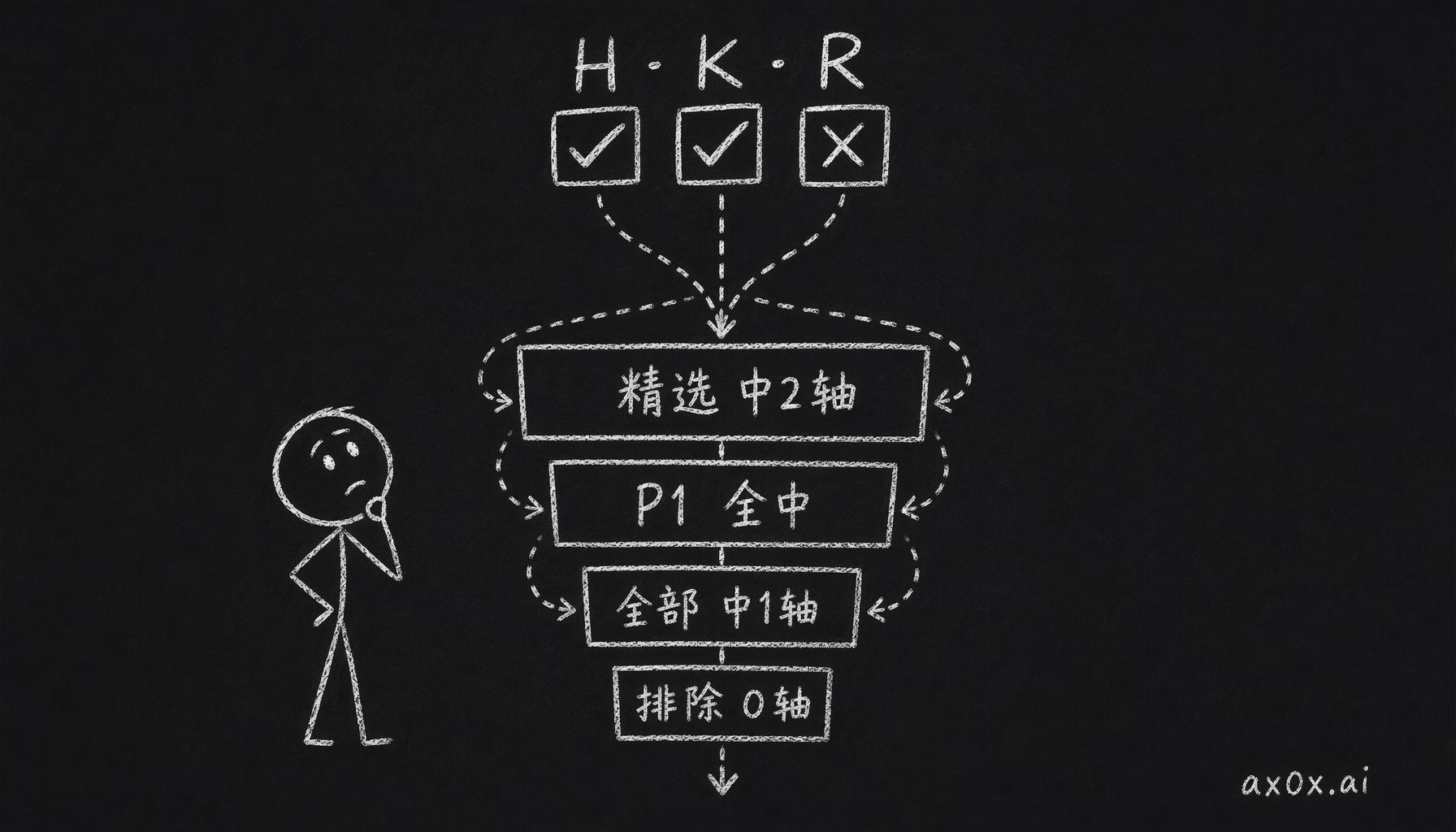 H·K·R 三个轴各判命中与否，命中几个决定一条内容落进精选、P1、全部、排除四个档
