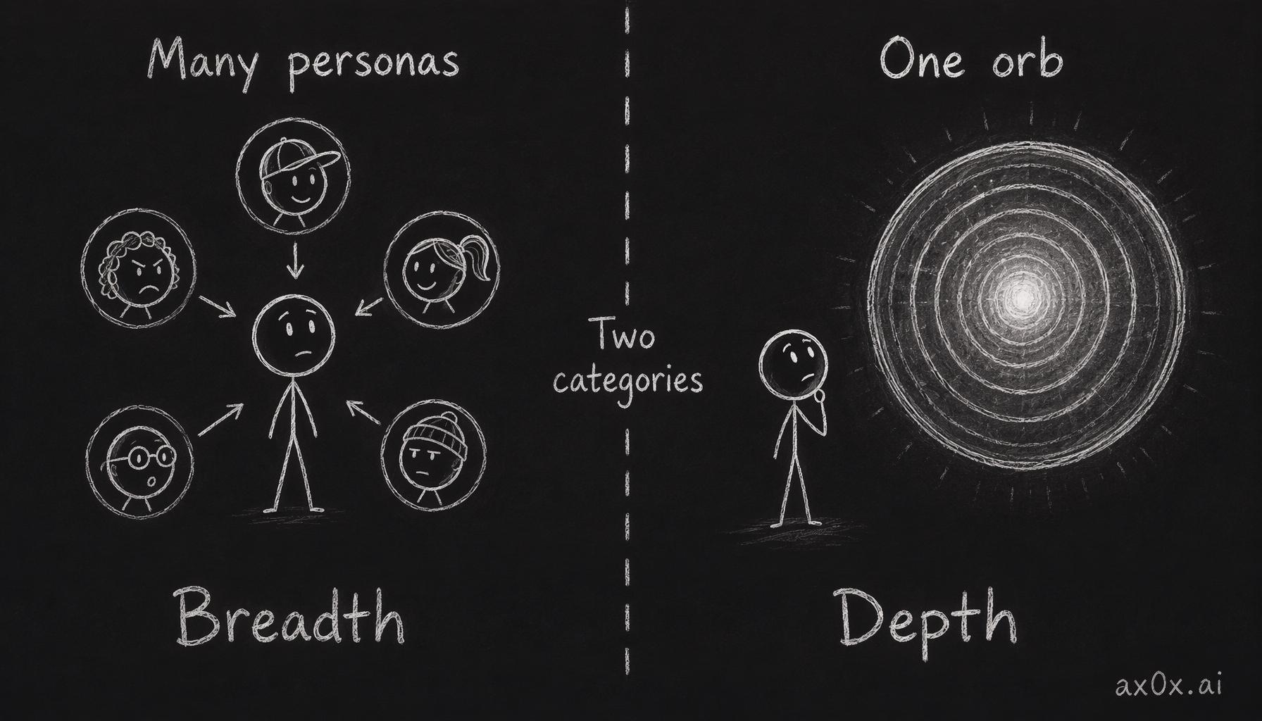 Mio offers breadth via a cast of personas while Lumi offers depth via one orb — two coexisting categories, not a spectrum