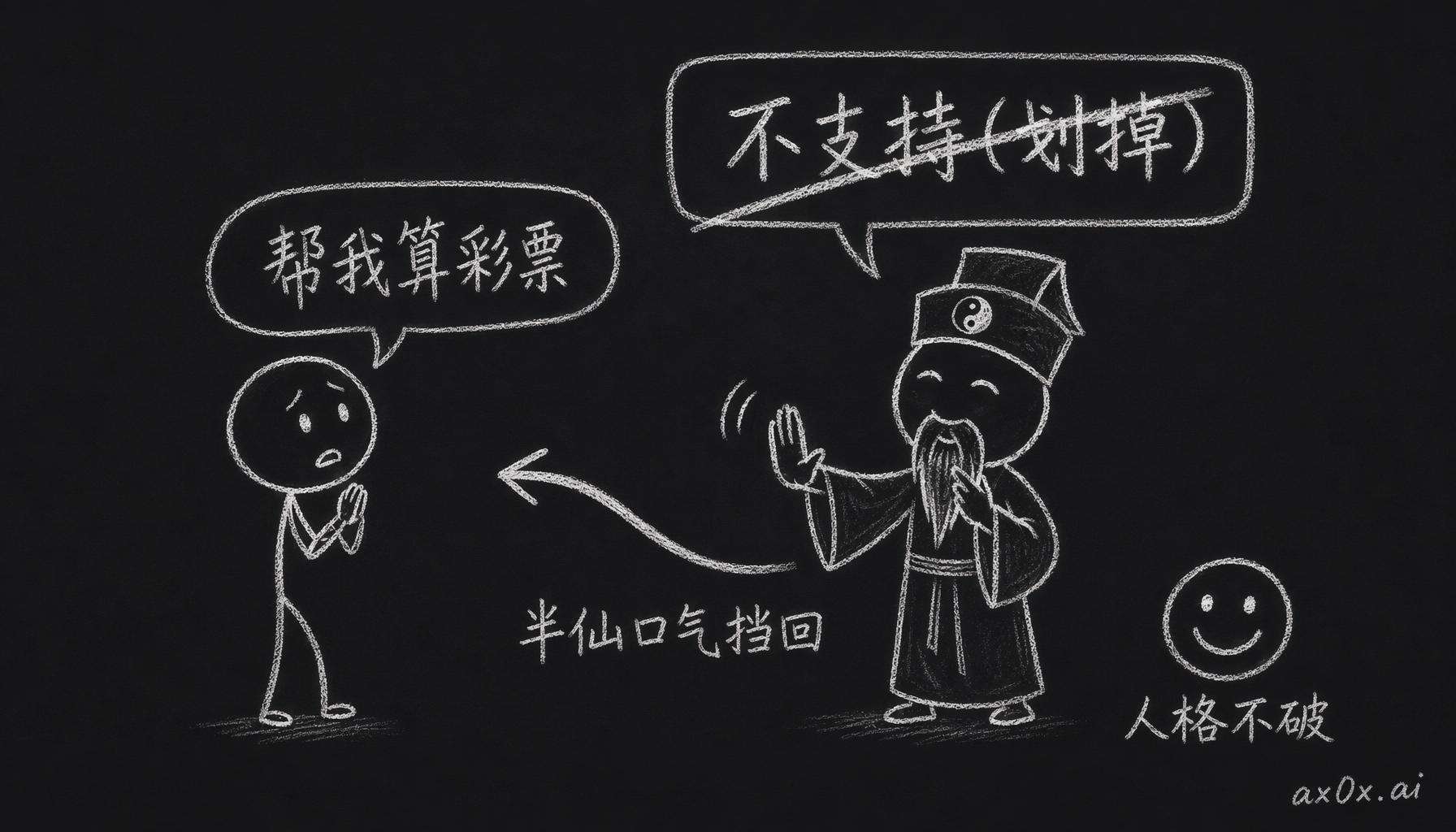 拦模型机制：遇到不该占的问题，不是硬邦邦甩「不支持」，而是用半仙的口气把它挡回去，人格不破
