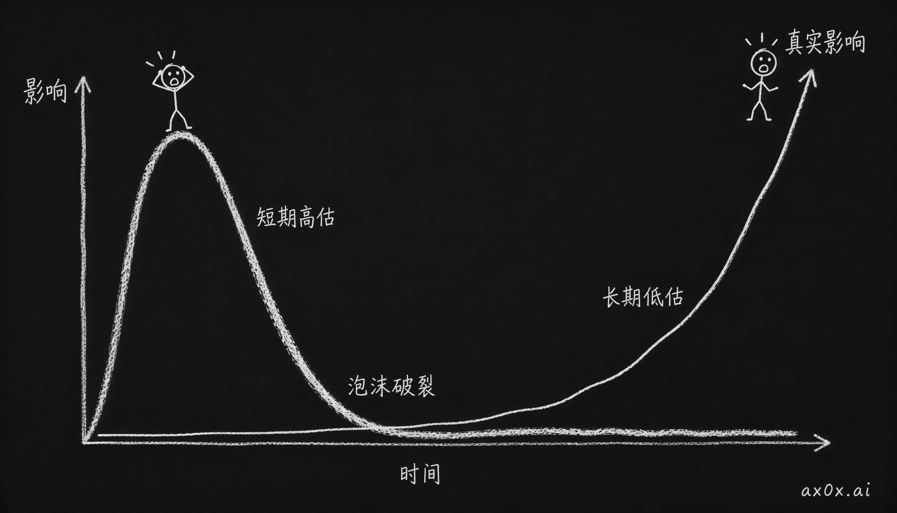 阿马拉定律的两条曲线：短期恐慌被高估、泡沫破裂后长期影响被严重低估