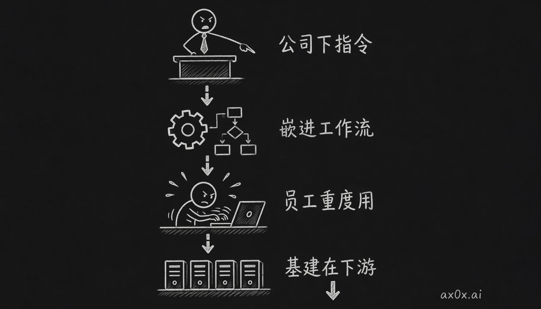 职场 AI 采用的机制：公司自上而下下指令、嵌进工作流，员工才重度用；基础设施是下游结果不是门槛