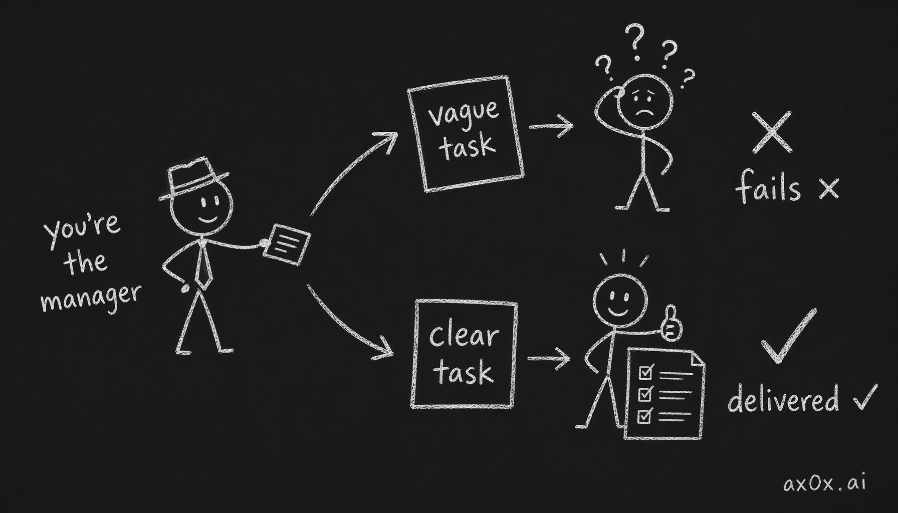 The final bottleneck of task framing: like a good manager, a vague task makes the agent fail while a task with clear acceptance criteria gets delivered