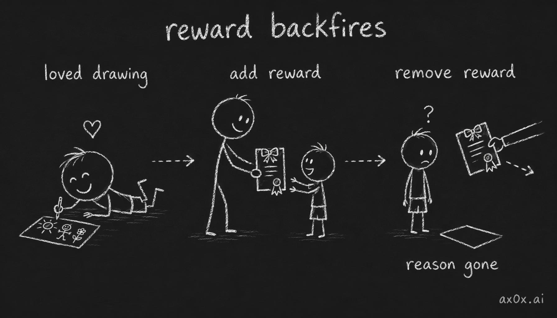 How external reward erodes intrinsic interest: a kid who loved drawing stops once the promised reward is added and then taken away