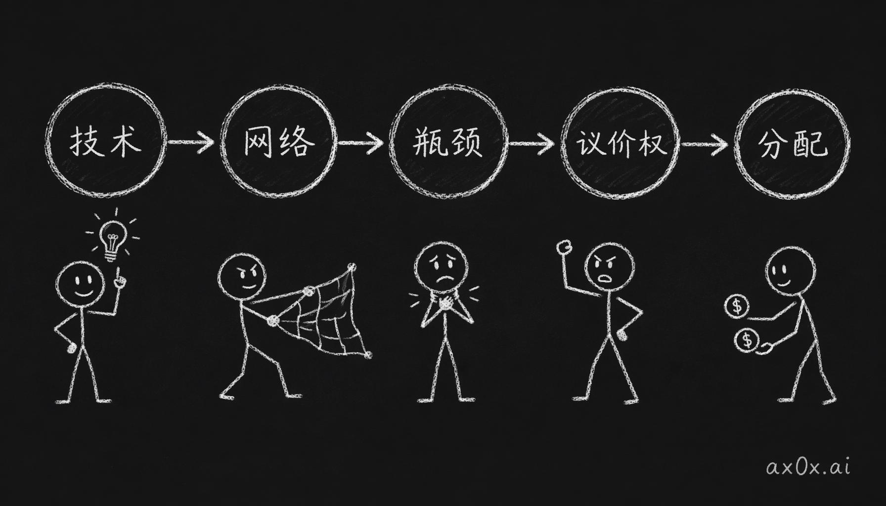 洗牌链条：技术 → 网络 → 瓶颈 → 议价权 → 分配