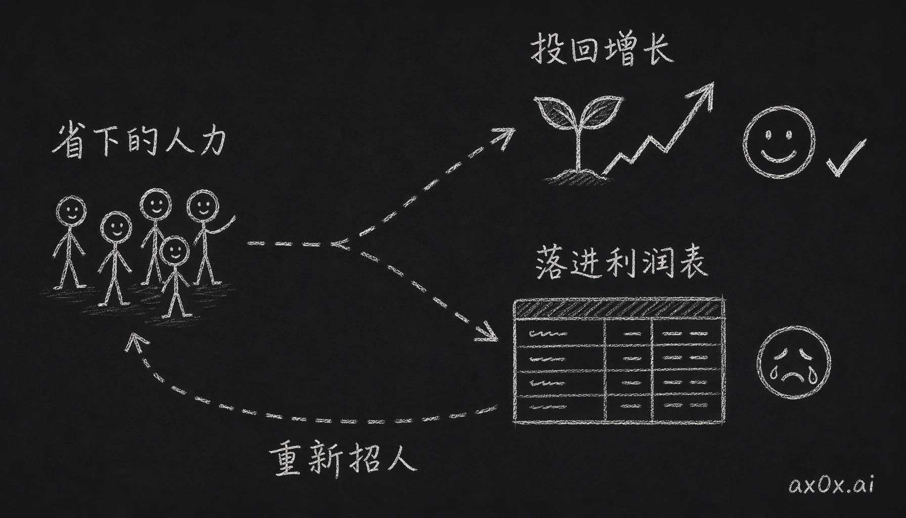 判断真假 AI-First 的分岔：省下来的人力要么投回增长，要么落进利润表——落进利润表的那条路最后又得把人重新招回来