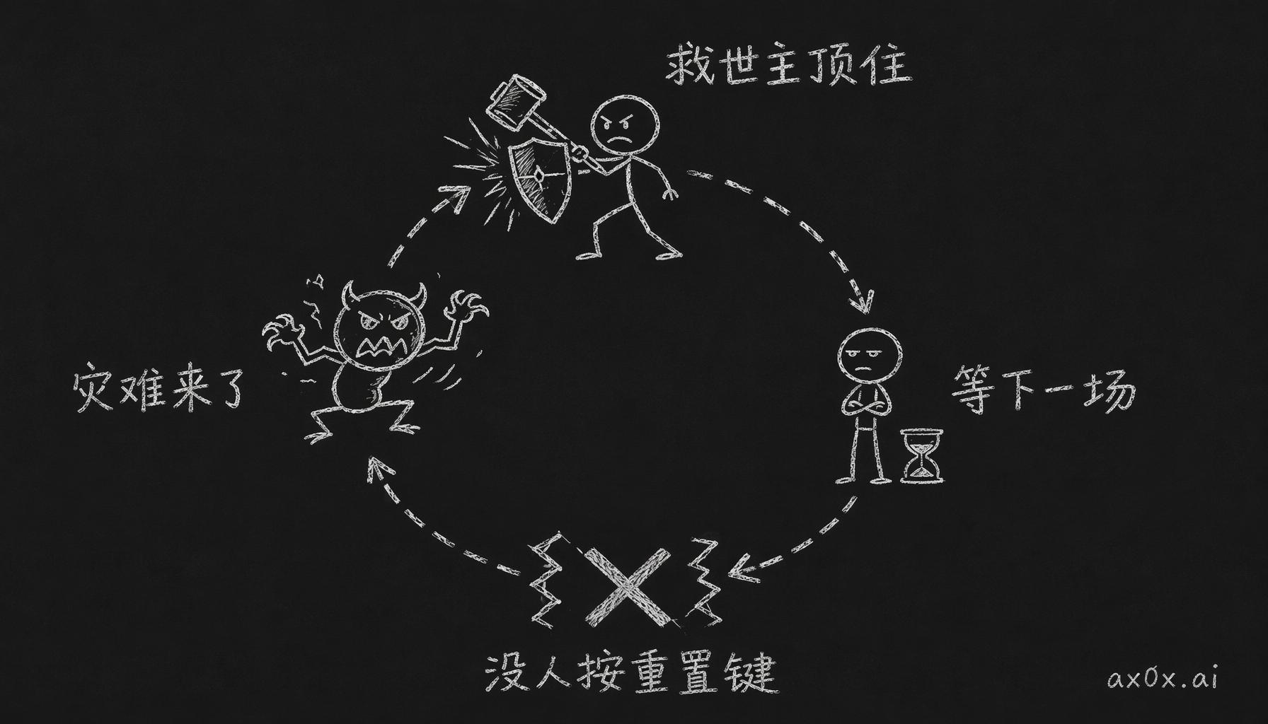 旧世界固定的「灾难—救世主—再等下一场」循环，被终焉之时第一次砸断、没人再按重置键