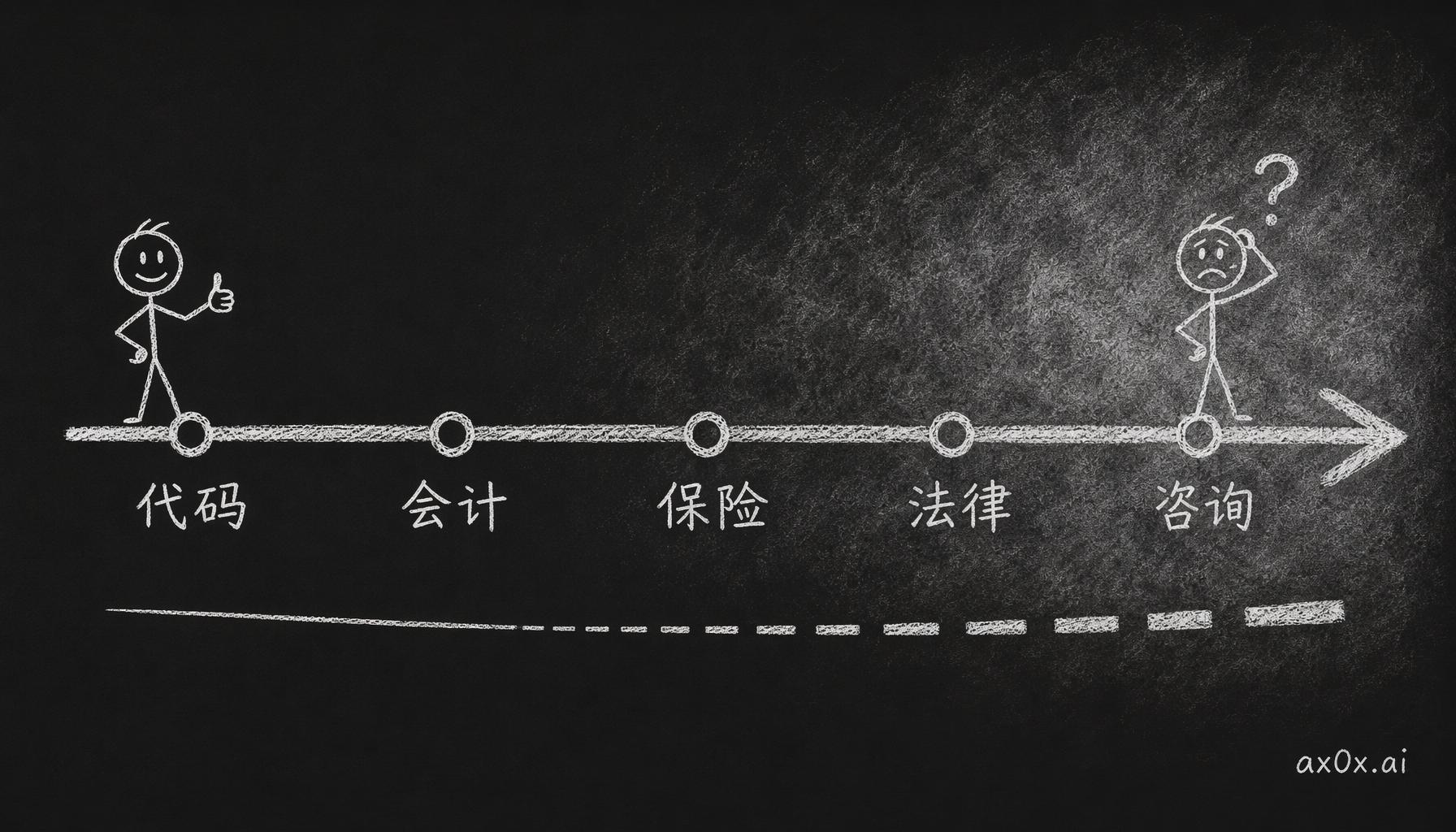 五个行业排成一条从左到右的阶梯：越往右「正确答案」越模糊、反馈越慢，judgement 转成 intelligence 也越慢