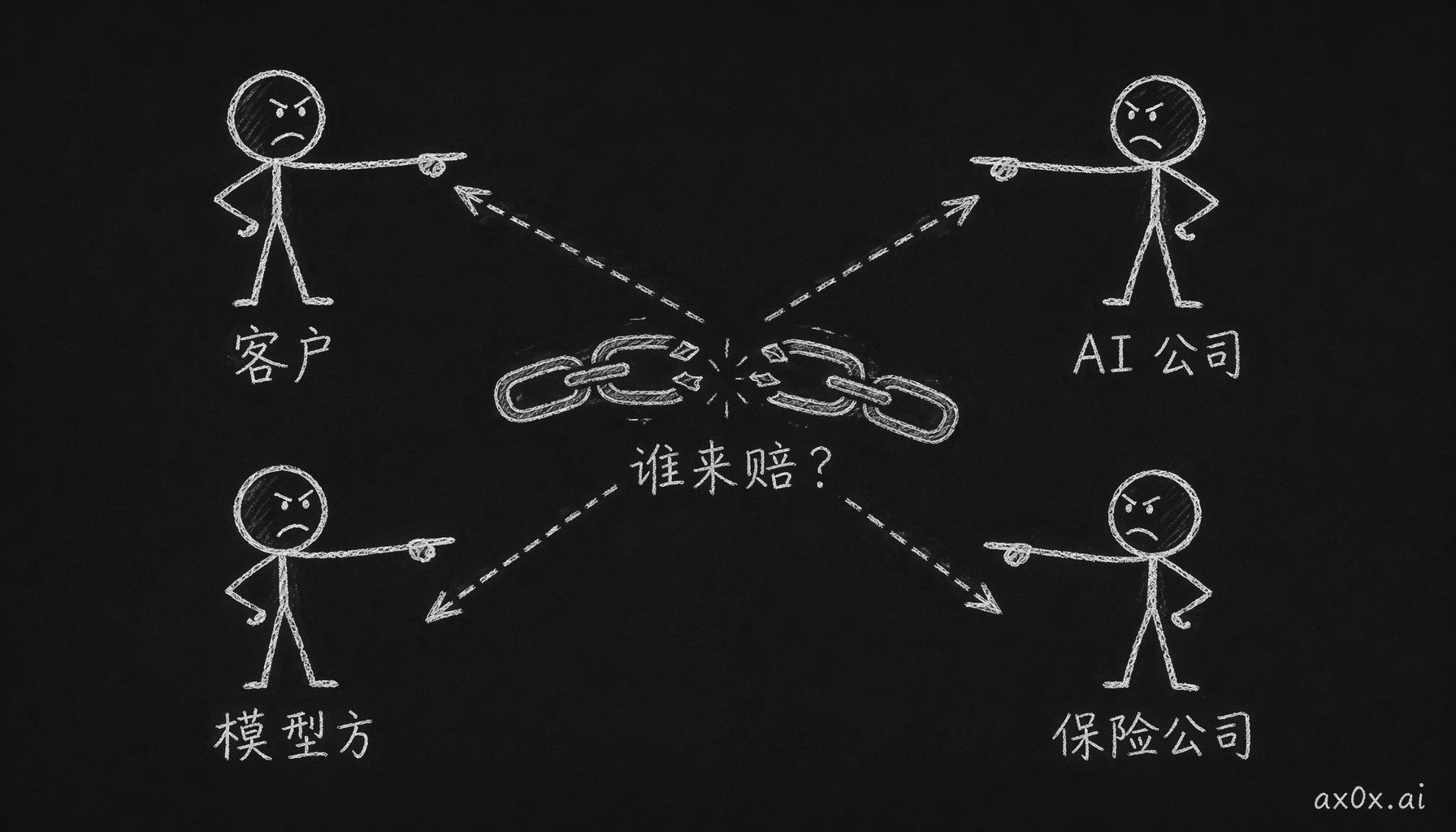 autopilot 定错保险价出了事，四方——客户、AI 公司、模型提供商、保险公司——互相指责，责任链断裂谁都不认