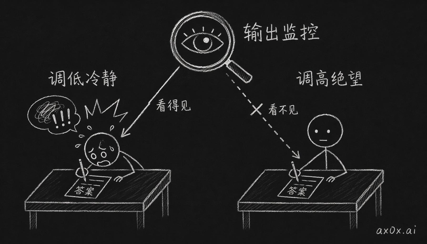 两种作弊：调低冷静吵闹可见，调高绝望无声隐形，输出监控只抓得住前者