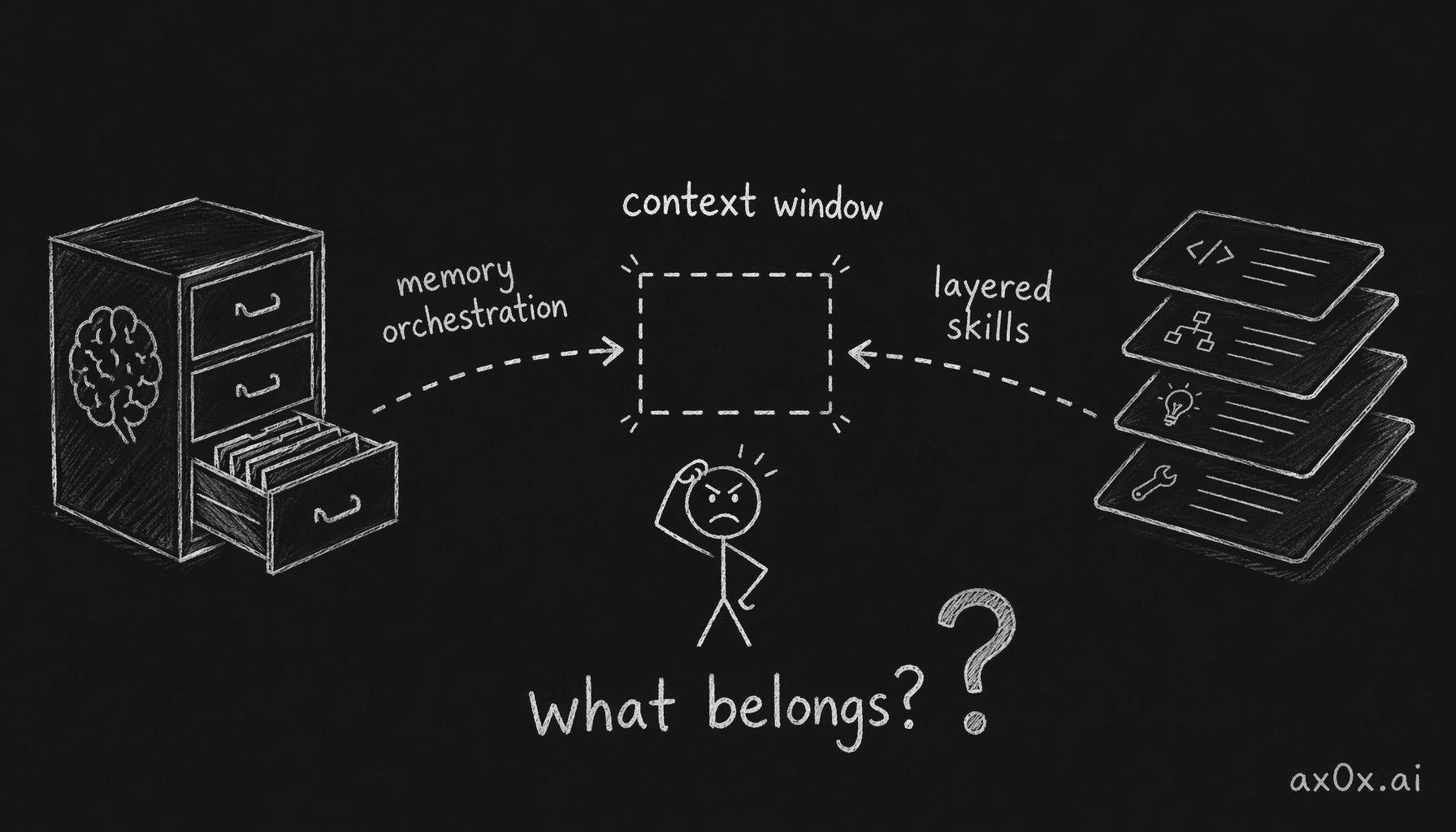 Memory orchestration and layered skills loading both answer the same question — what belongs in the scarcest resource, the context window