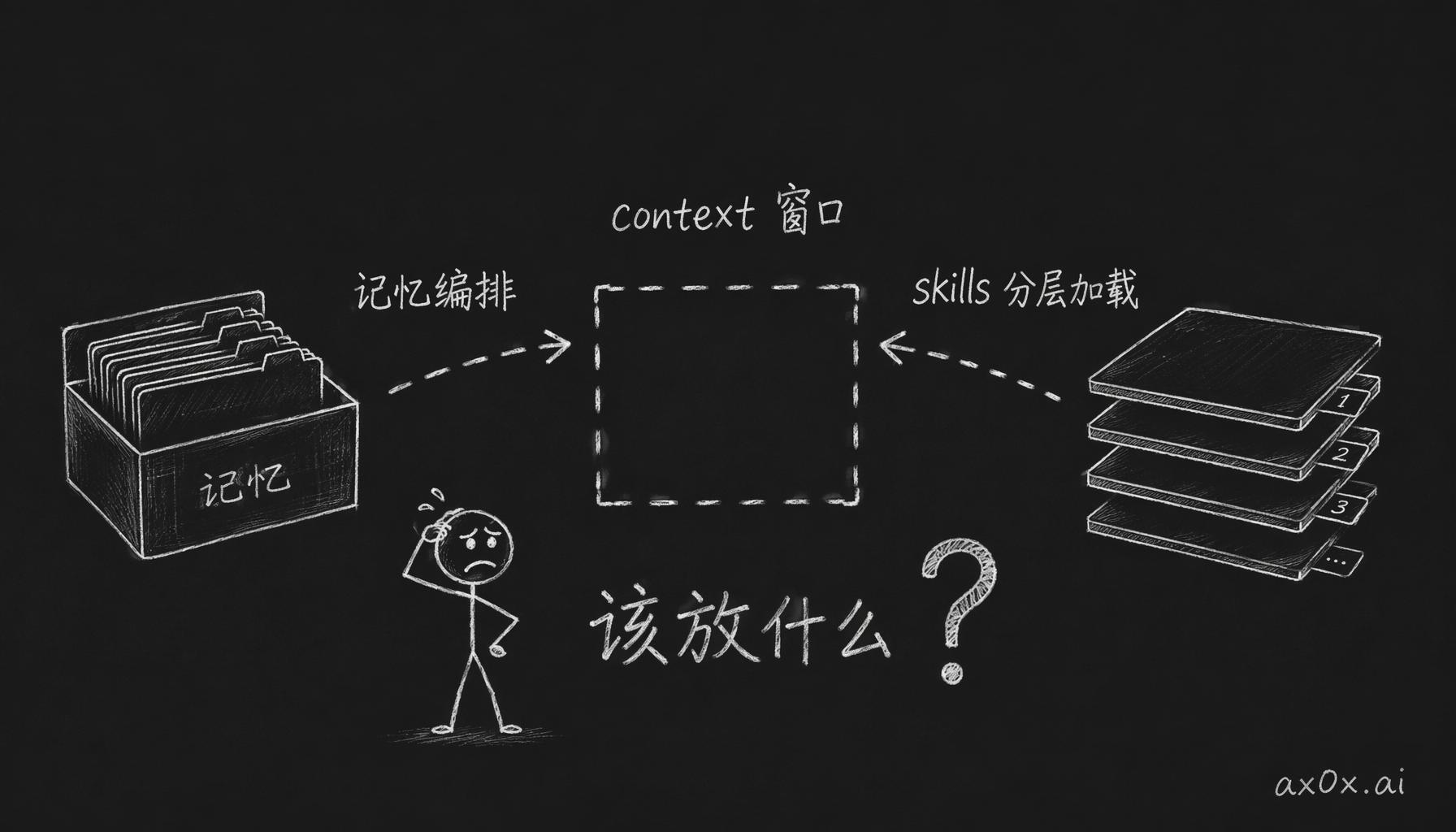 记忆编排和 skills 分层加载都在抢答同一个问题——最稀缺的 context 窗口里该放什么