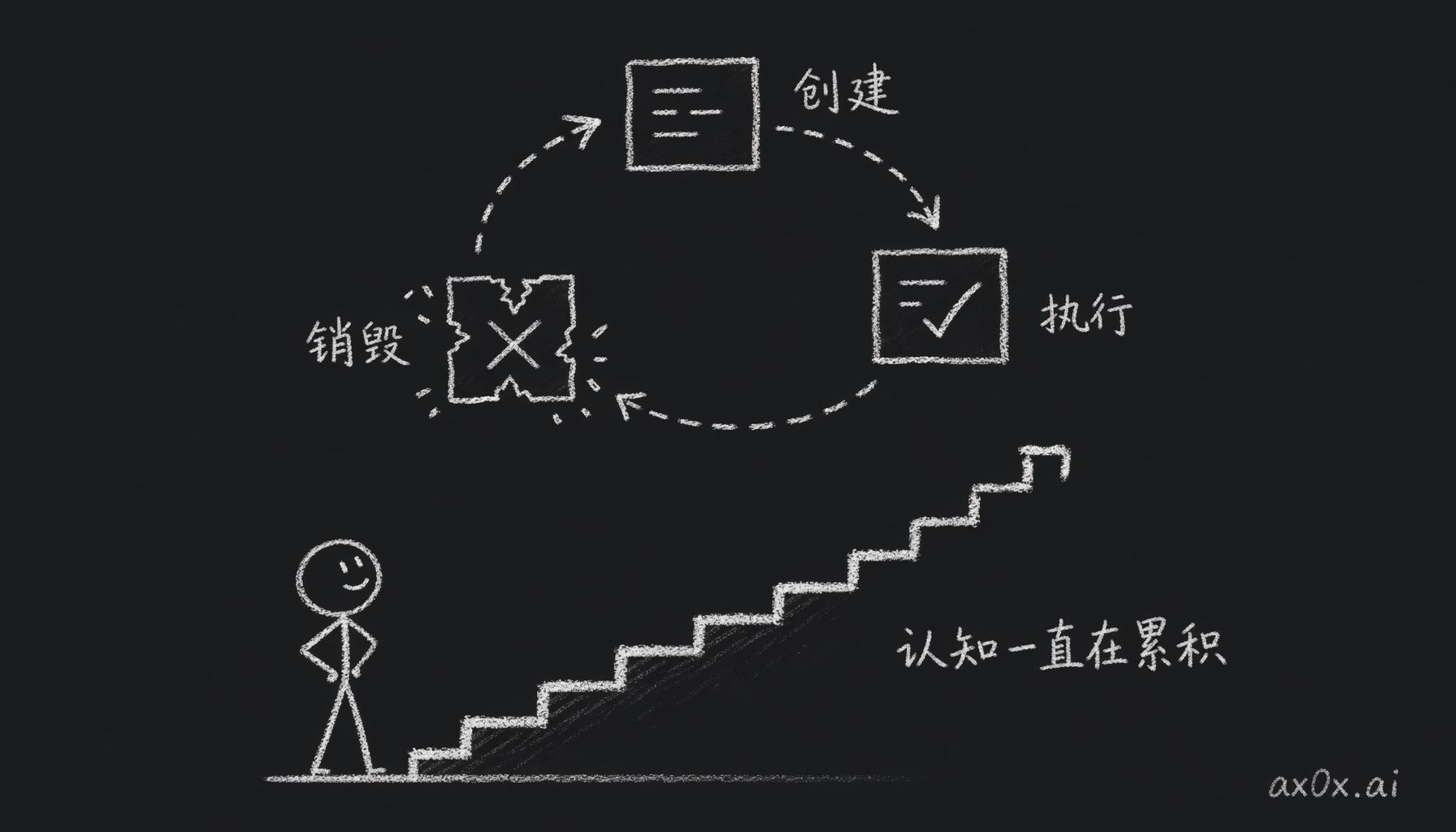 代码在"创建→执行→销毁"的循环里被反复丢弃，认知却一直往上累积