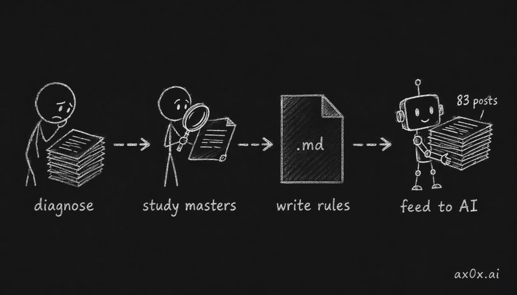 The four-step pipeline for killing translation-ese — diagnose it, study the masters, write the rules, feed everything to the AI to rewrite